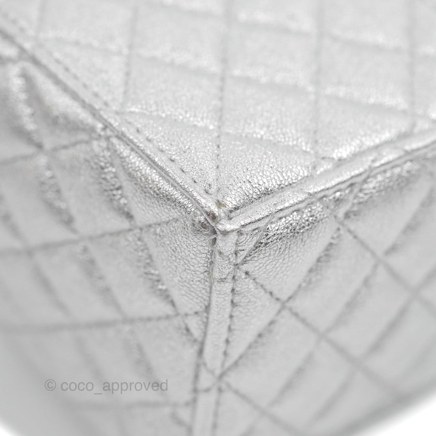 Chanel Mini Drawstring Bucket Bag with Chain Metallic Silver Calfskin Silver Hardware