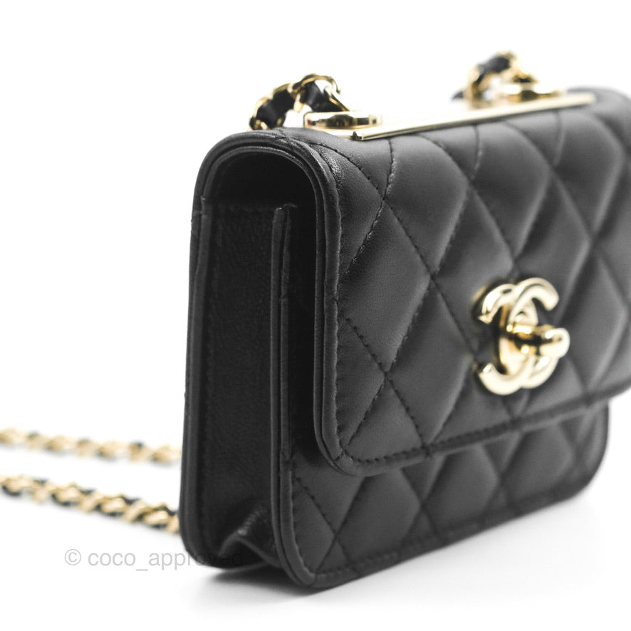 Chanel Mini Quilted Trendy CC Card Holder With Chain Black Lambskin Gold Hardware