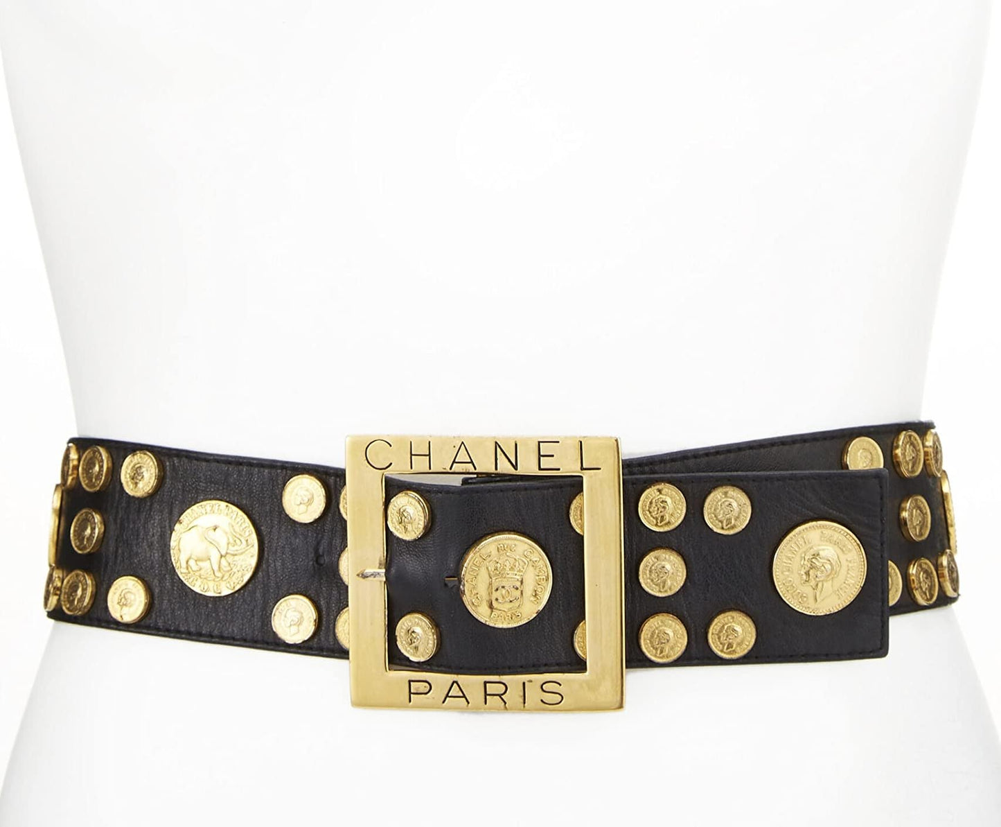 Chanel,  Black Coin Embellished Leather Belt 70, Black
