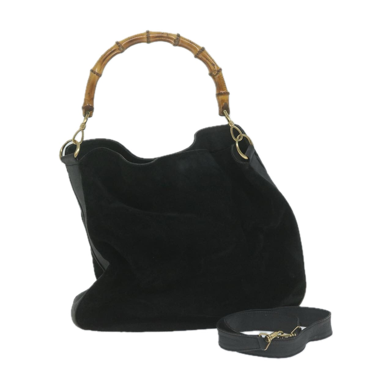 GUCCI Bamboo Shoulder Bag Suede 2way Black 001 1781 1577  61900