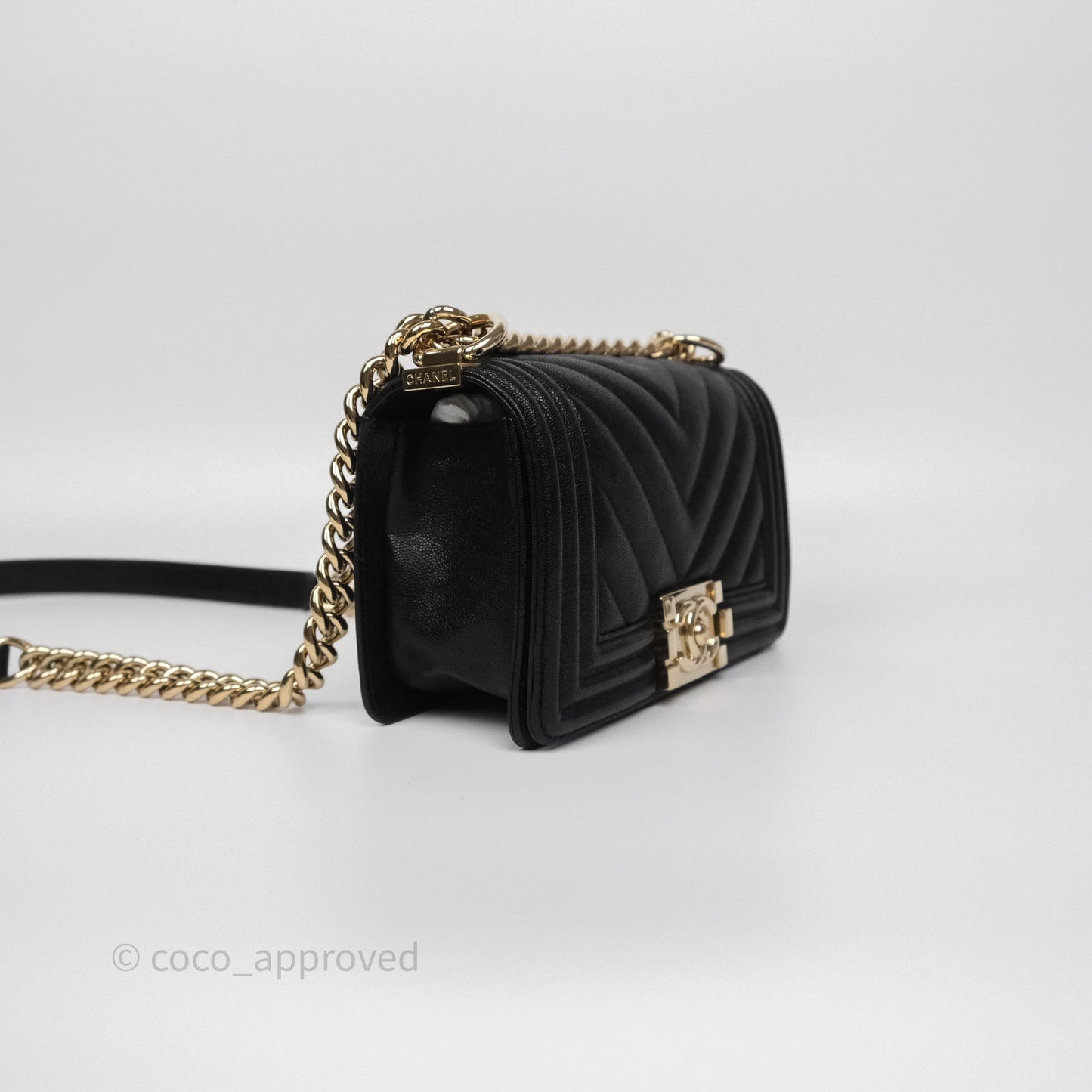 Chanel Small Boy Chevron Black Caviar Gold Hardware