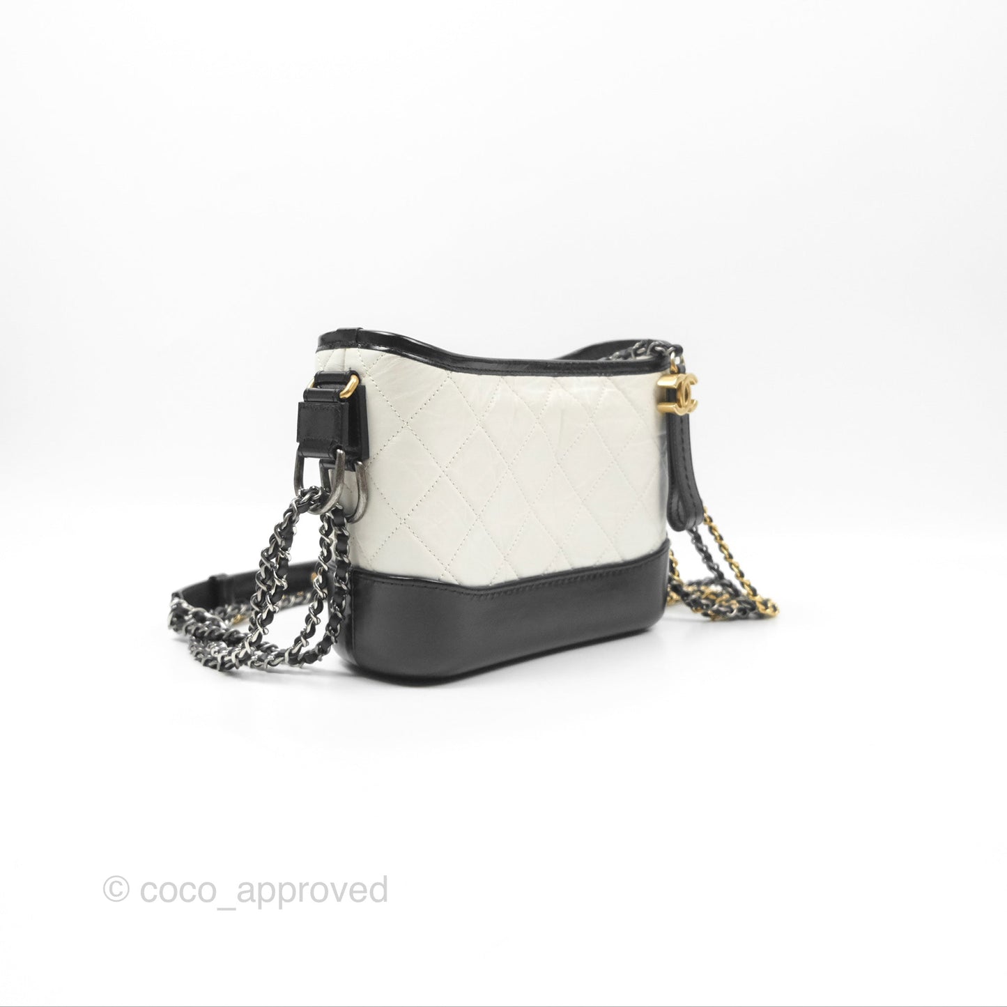 Chanel Small Gabrielle Hobo Quilted Black White Aged Calfskin