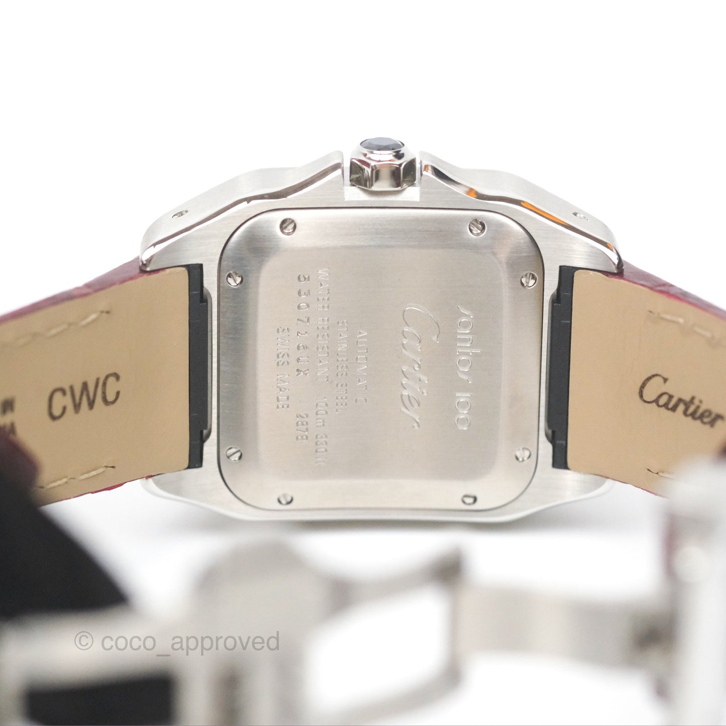 Cartier Santos-Dumont Automatic Steel Watch Burgundy Alligator-skin Strap