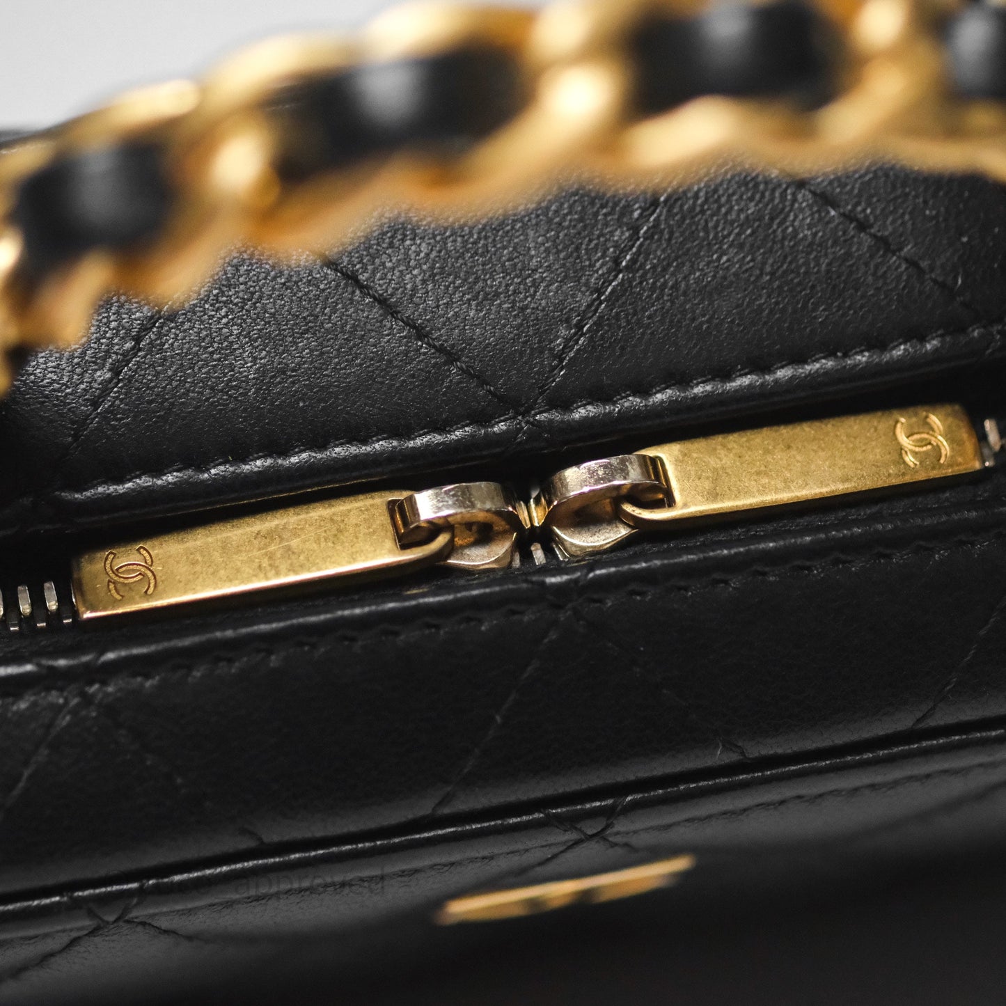 Chanel Top Handle Vanity Case Black Lambskin Aged Gold Hardware 22A
