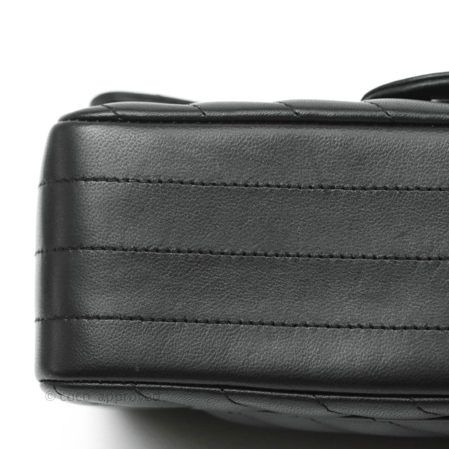 Chanel Chevron Mini Rectangular Flap Black Lambskin Silver Hardware