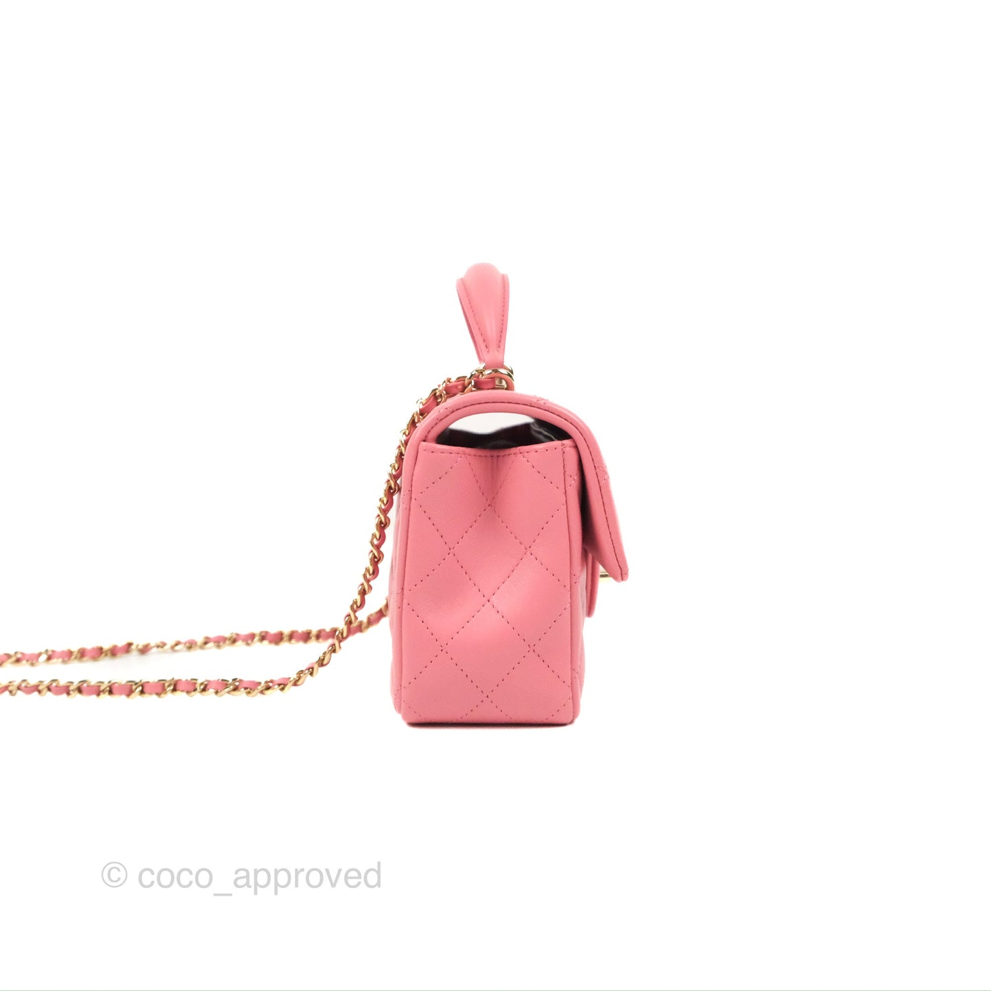 Chanel Top Handle Mini Rectangular Flap Bag Pink Lambskin Gold Hardware
