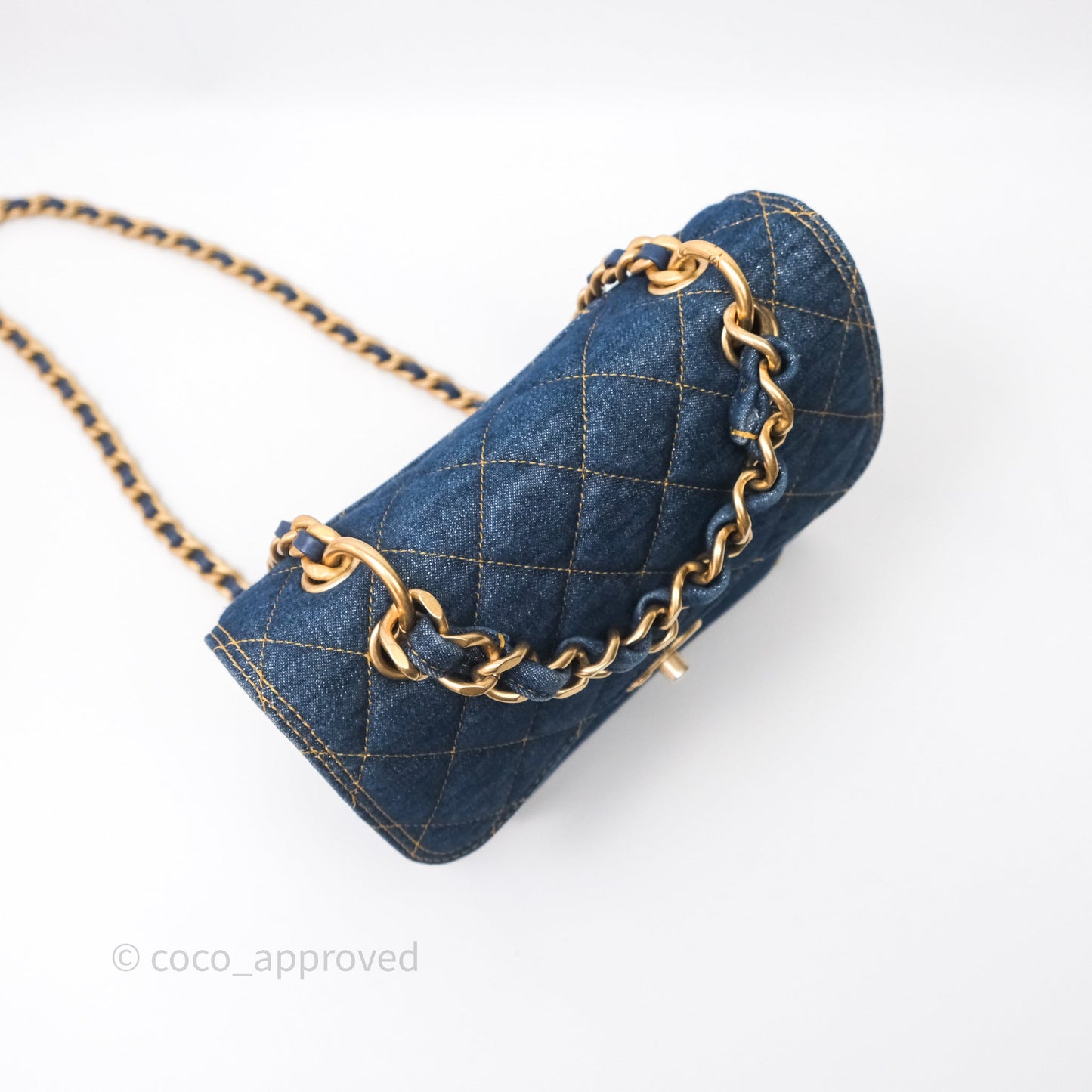 Chanel Square Flap Bag Denim Aged Gold Hardware