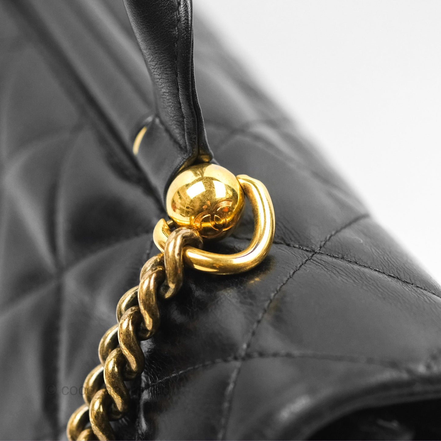 Chanel Gold Bar Top Handle Shoulder Bag Black Glazed Aged Calfskin Aged Gold Hardware