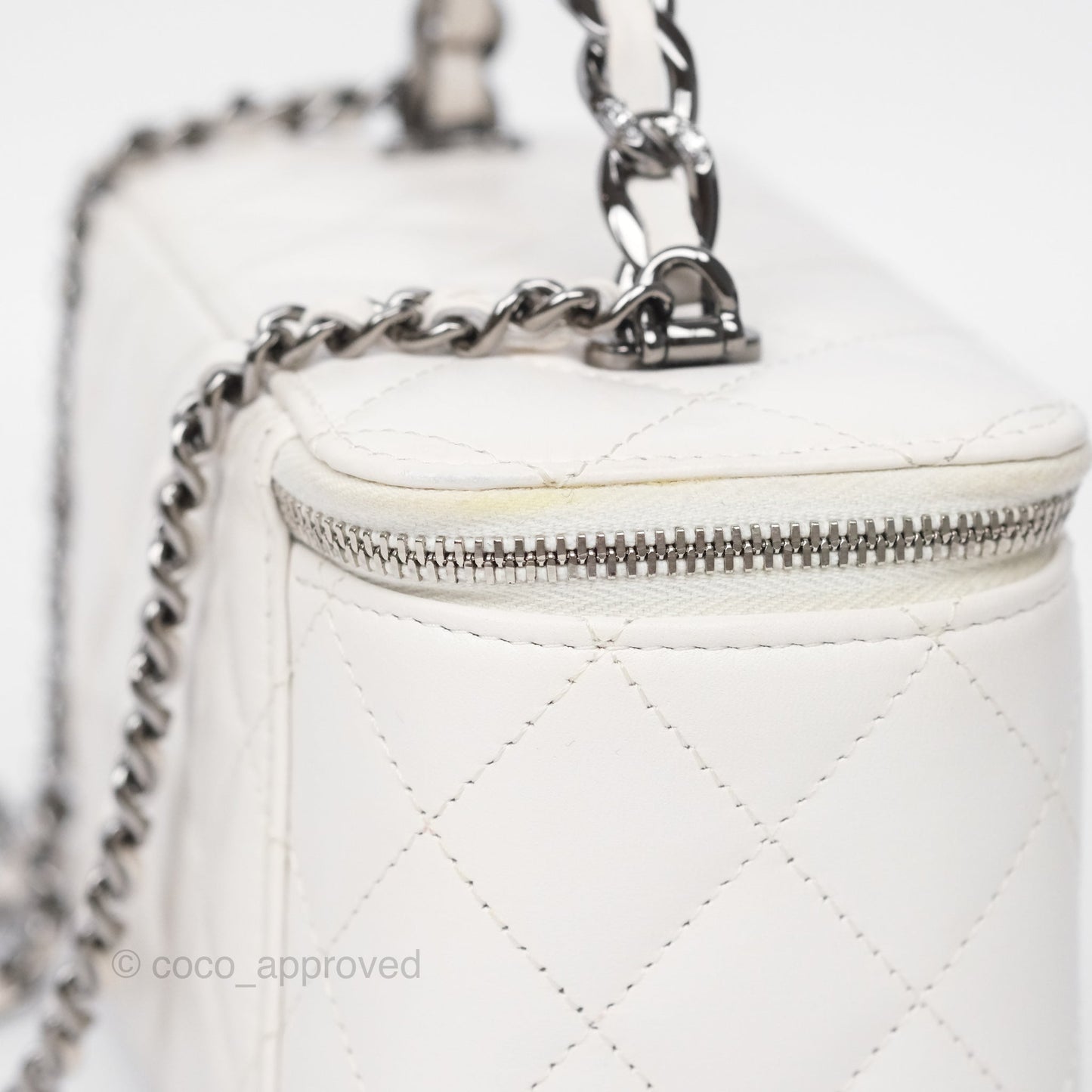 Chanel Crystals Top Handle Vanity Rectangular White Lambskin Gun Metal