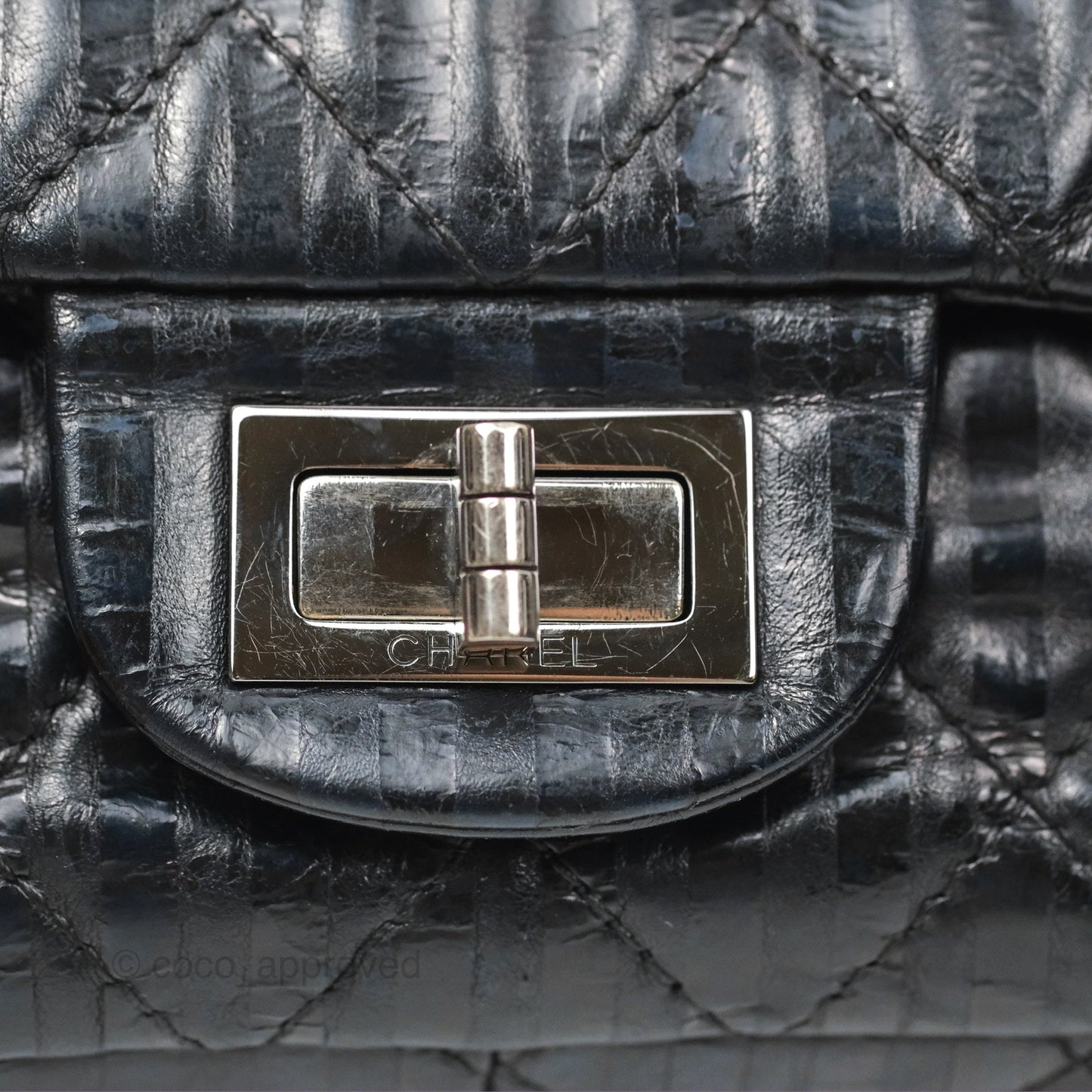 Chanel Reissue 227 Flap Quilted Calfskin Black Striped Dark Silver Hardware