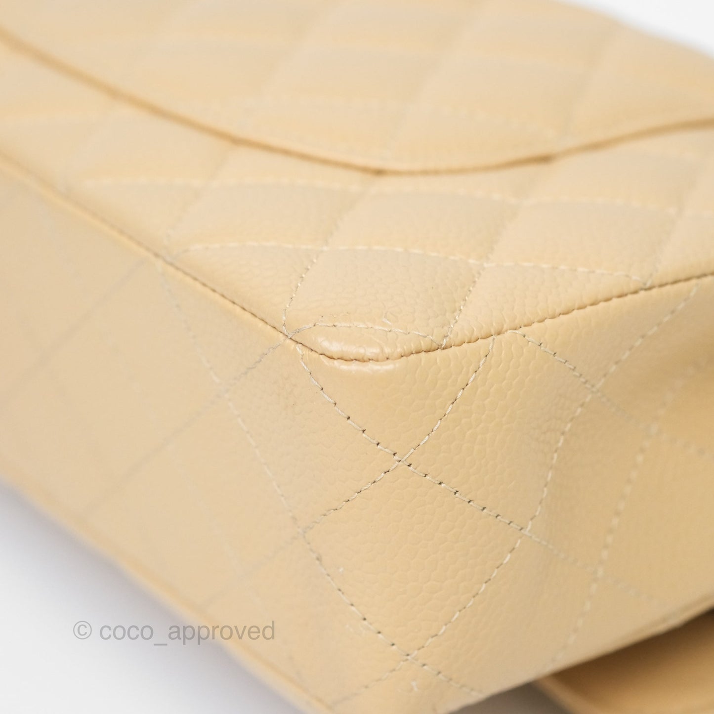 Chanel M/L Medium Classic Flap Quilted Beige Caviar Gold Hardware