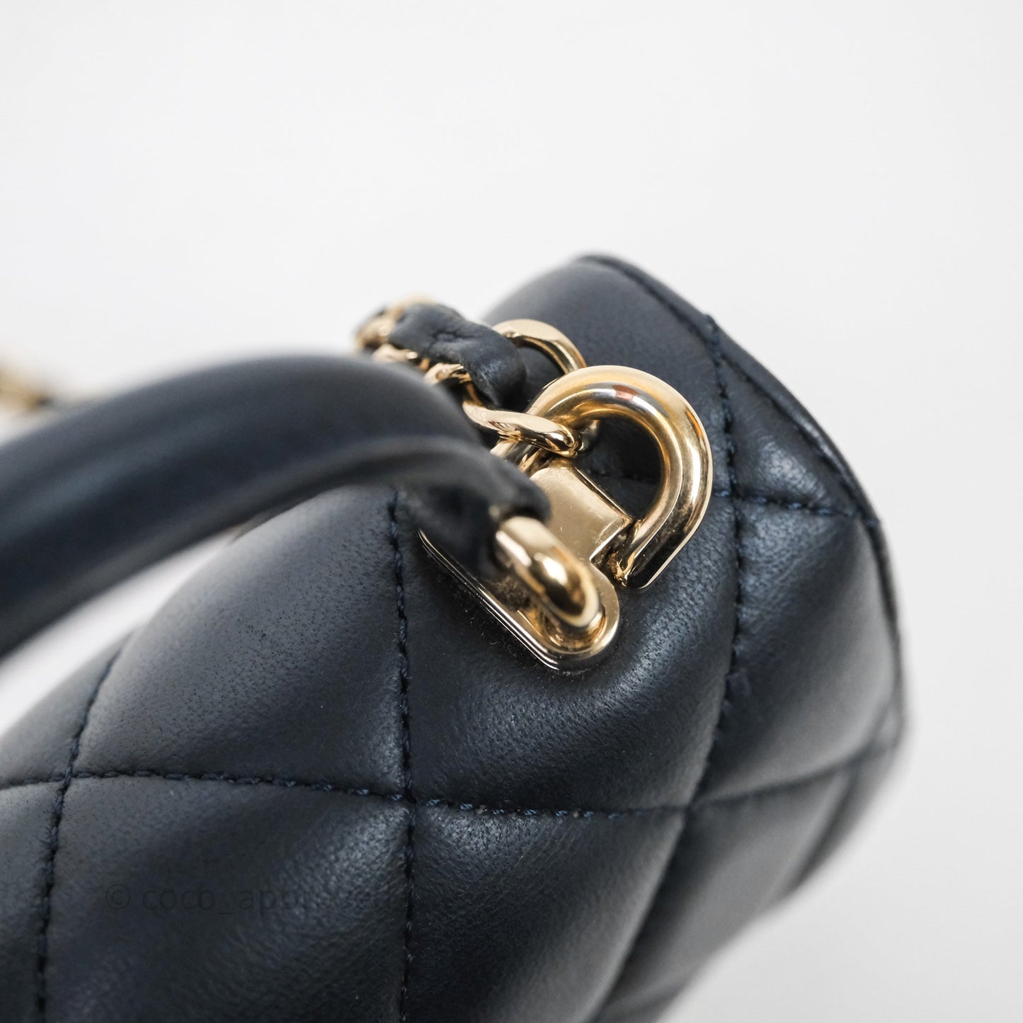 Chanel Mini Handle Clutch With Chain Iridescent Dark Navy Lambskin Gold Hardware