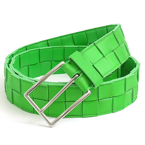 Luxury Bottega Veneta Men's Maxi Intrecciato Calf Leather Belt Green