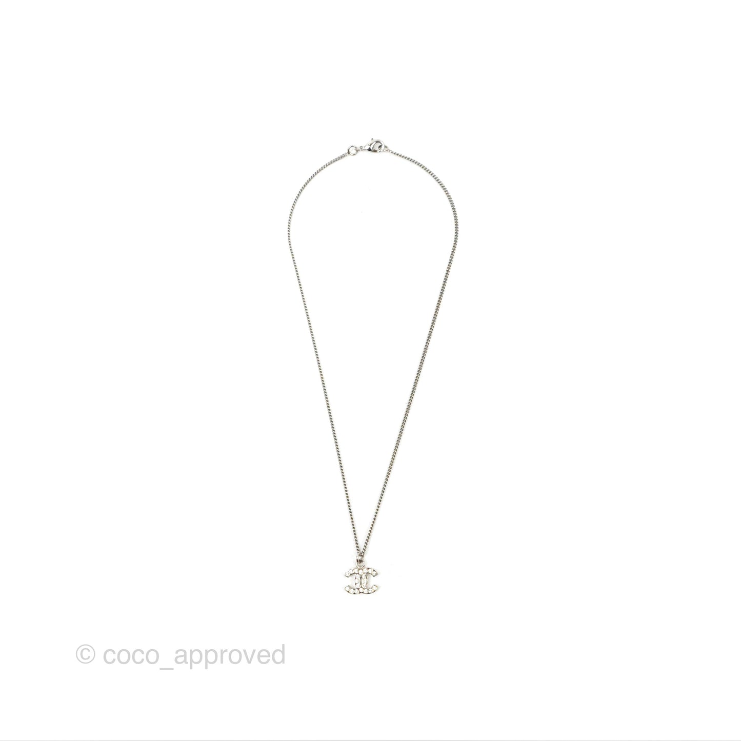 Chanel CC Pearl Necklace Silver Tone 11V