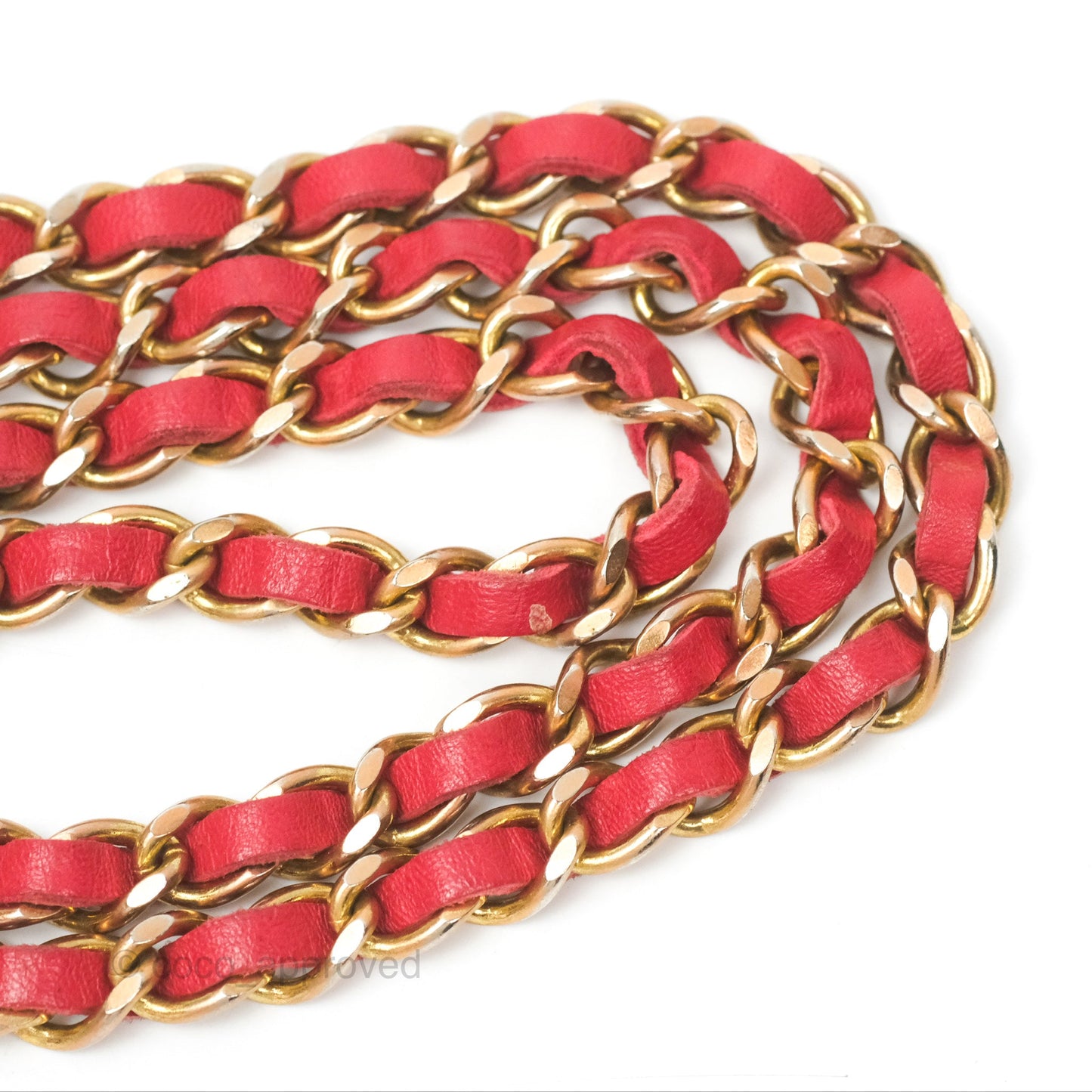Chanel Vintage Woven Chain Belt Red Lambskin Gold Hardware