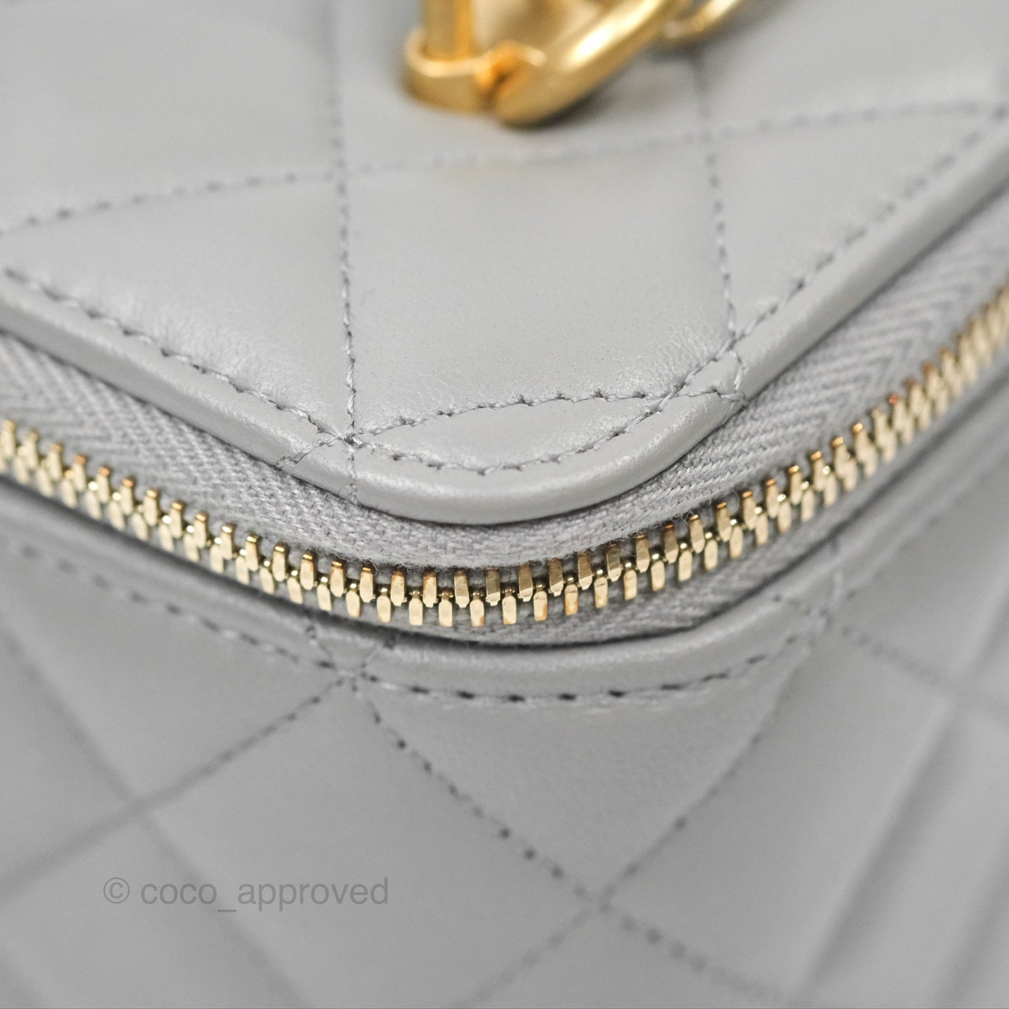 Chanel Vanity Rectangular Metal Top Handle Grey Lambskin Aged Gold Hardware