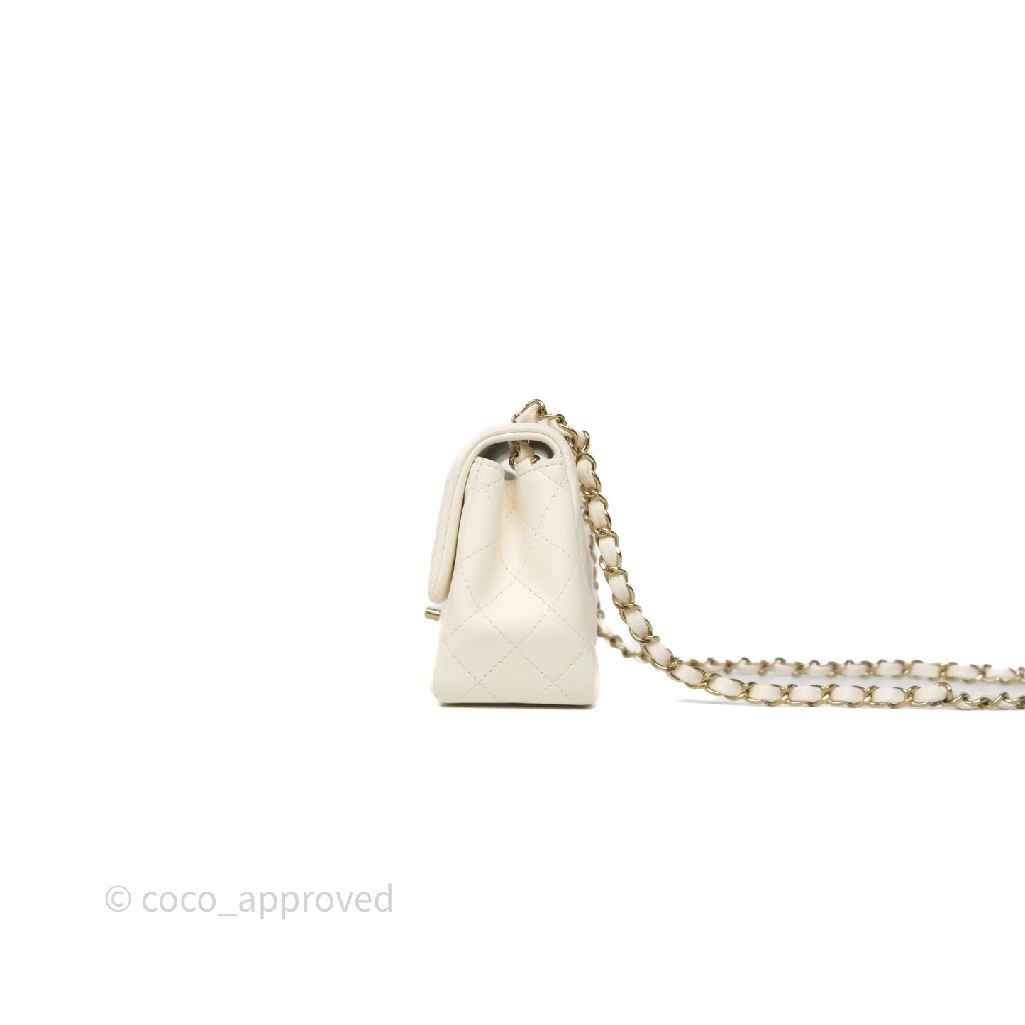 Chanel Quilted Mini Square White Lambskin Gold Hardware