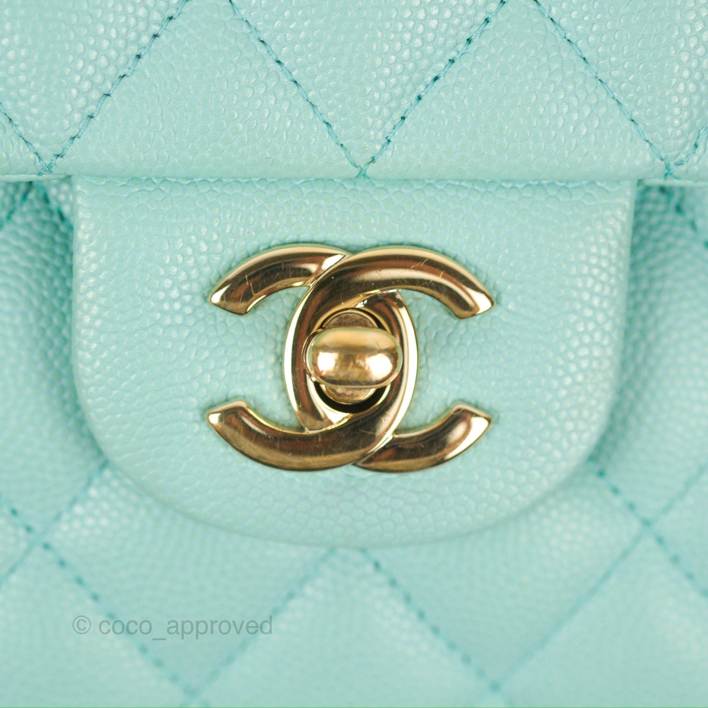 Chanel Small Classic Quilted Flap Tiffany Blue Caviar Gold Hardware 20C