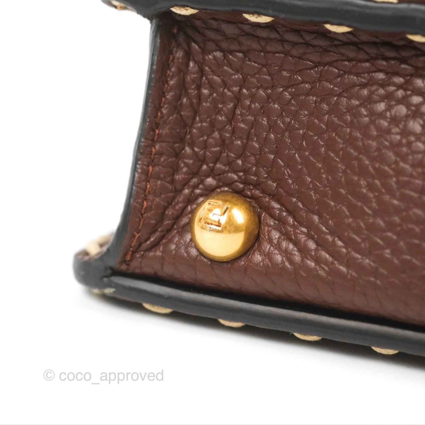 Fendi Peekaboo Iseeu Contrast Stitch Brick Brown Grained Leather Gold Hardware