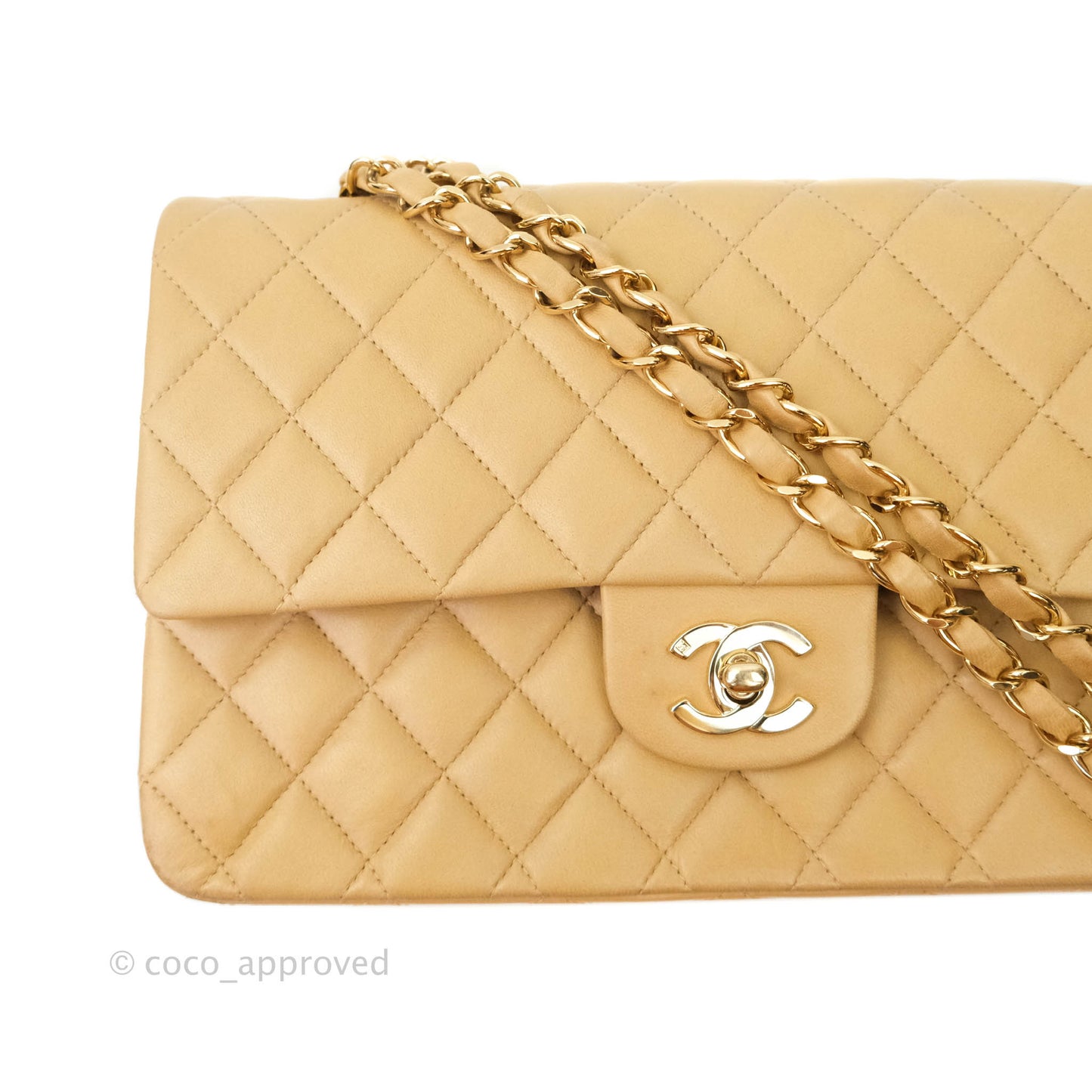 Chanel Classic Vintage M/L Medium Double Flap Bag Beige Lambskin 24K Gold Hardware