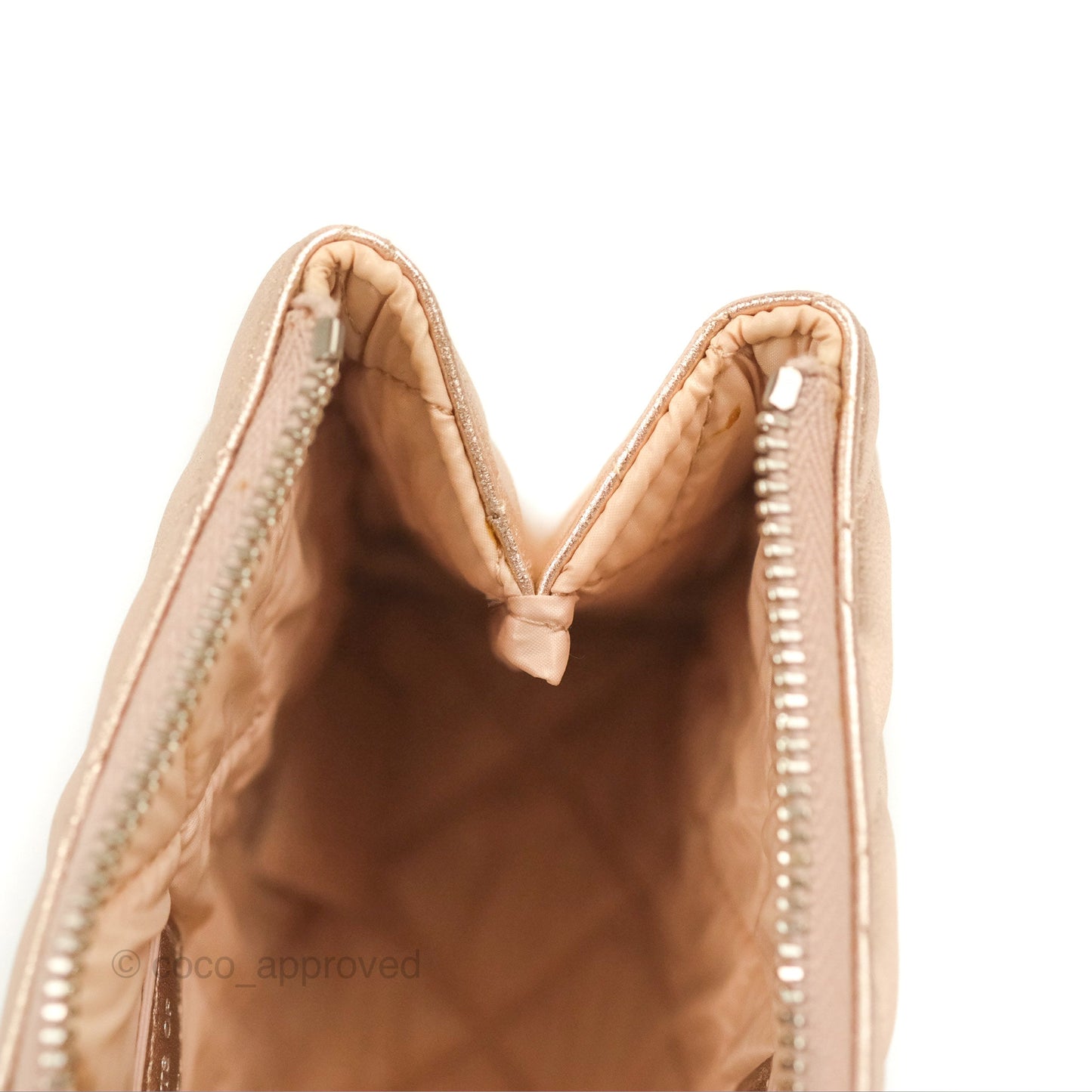 Chanel Toiletry Pouch Metallic Rose Gold Lambskin Silver Hardware