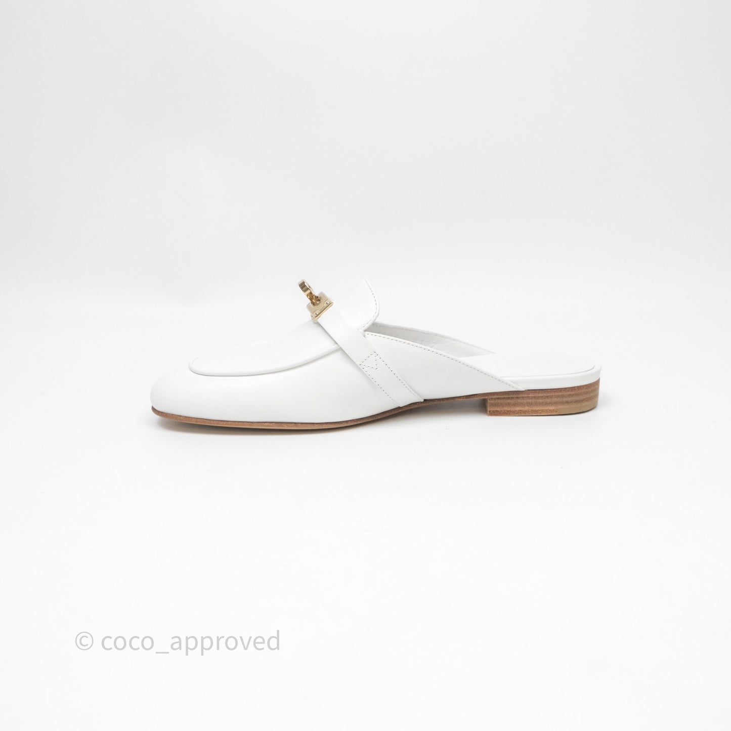 Hermès Oz Velvet Mules White Calfskin Gold Hardware Size 36.5