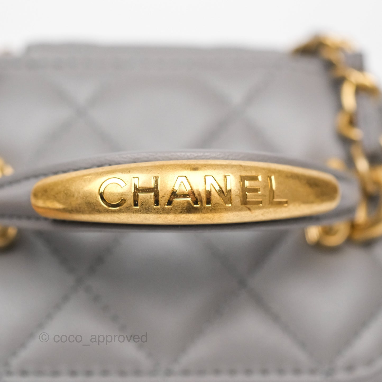 Chanel Mini Metal Top Handle Vanity With Chain Grey Lambskin Aged Gold Hardware