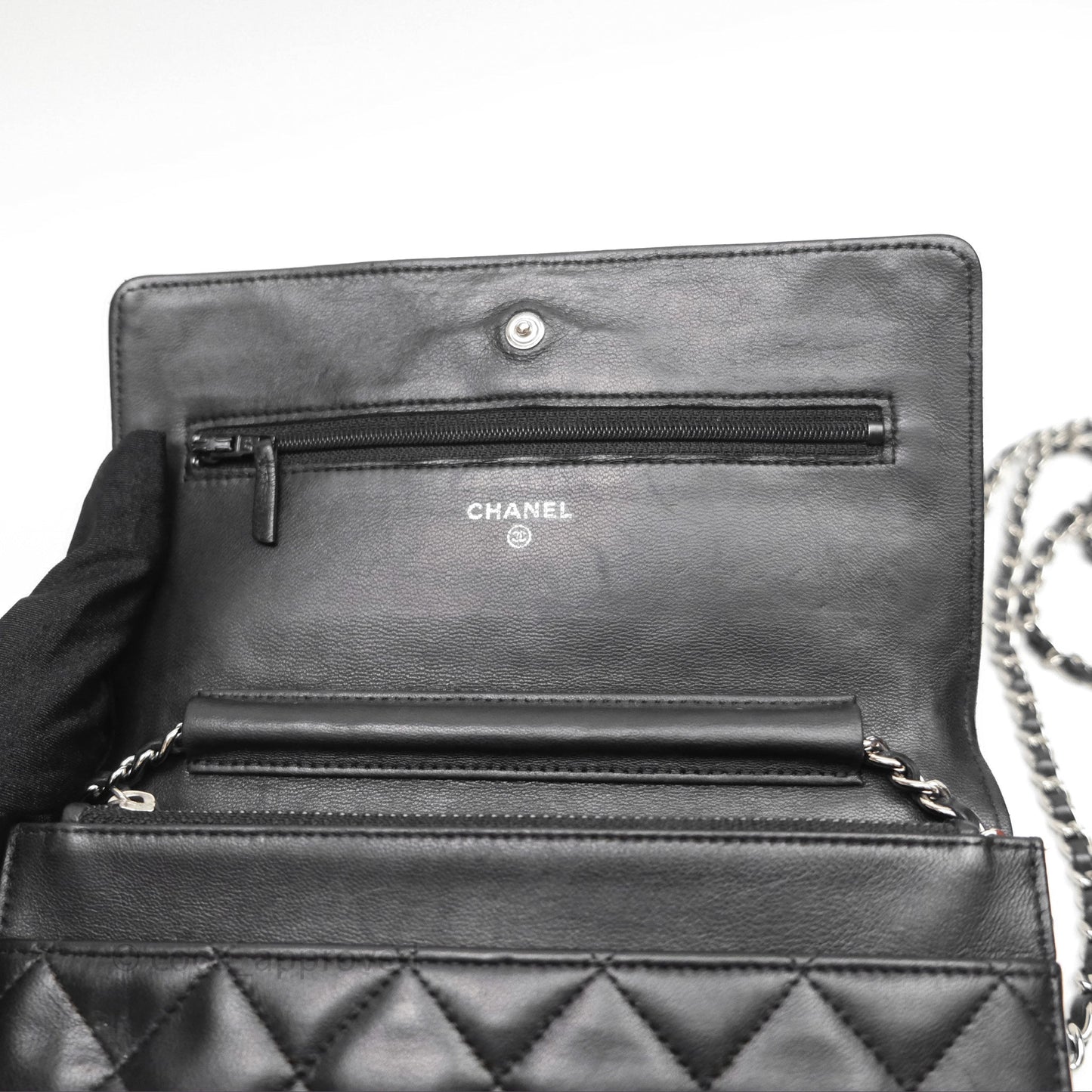 Chanel Quilted WOC Black Lambskin Silver Hardware