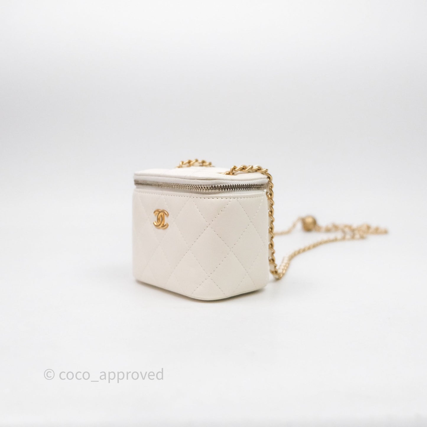Chanel Quilted Pearl Crush Mini Vanity With Chain Ivory White Lambskin Aged Gold Hardware