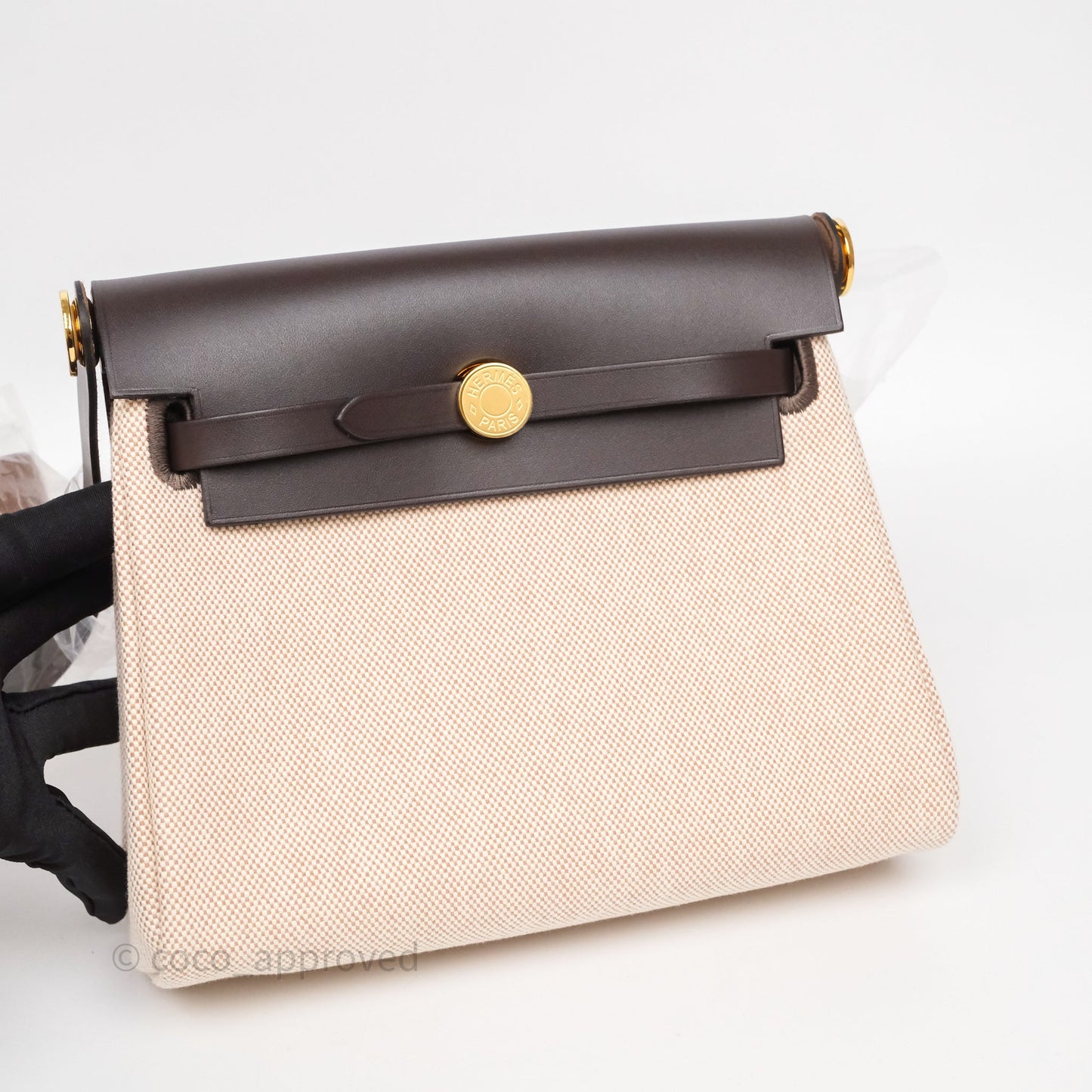 Hermès Herbag Zip 20 Mini Ecru Beige 14/ Ebene 46 Canvas Gold Hardware