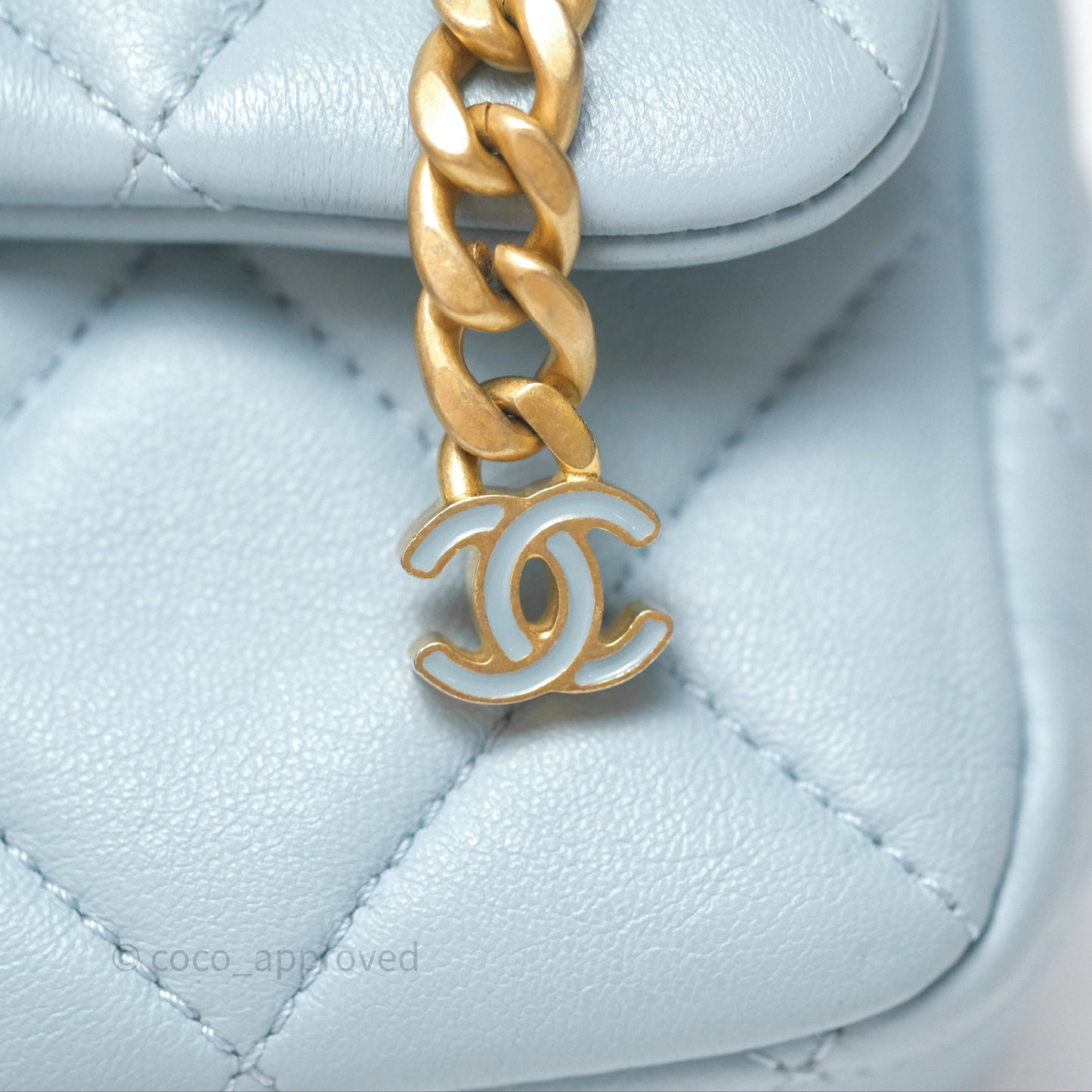 Chanel Quilted Enamel Pending CC Mini Square Flap Baby Blue Lambskin 22P