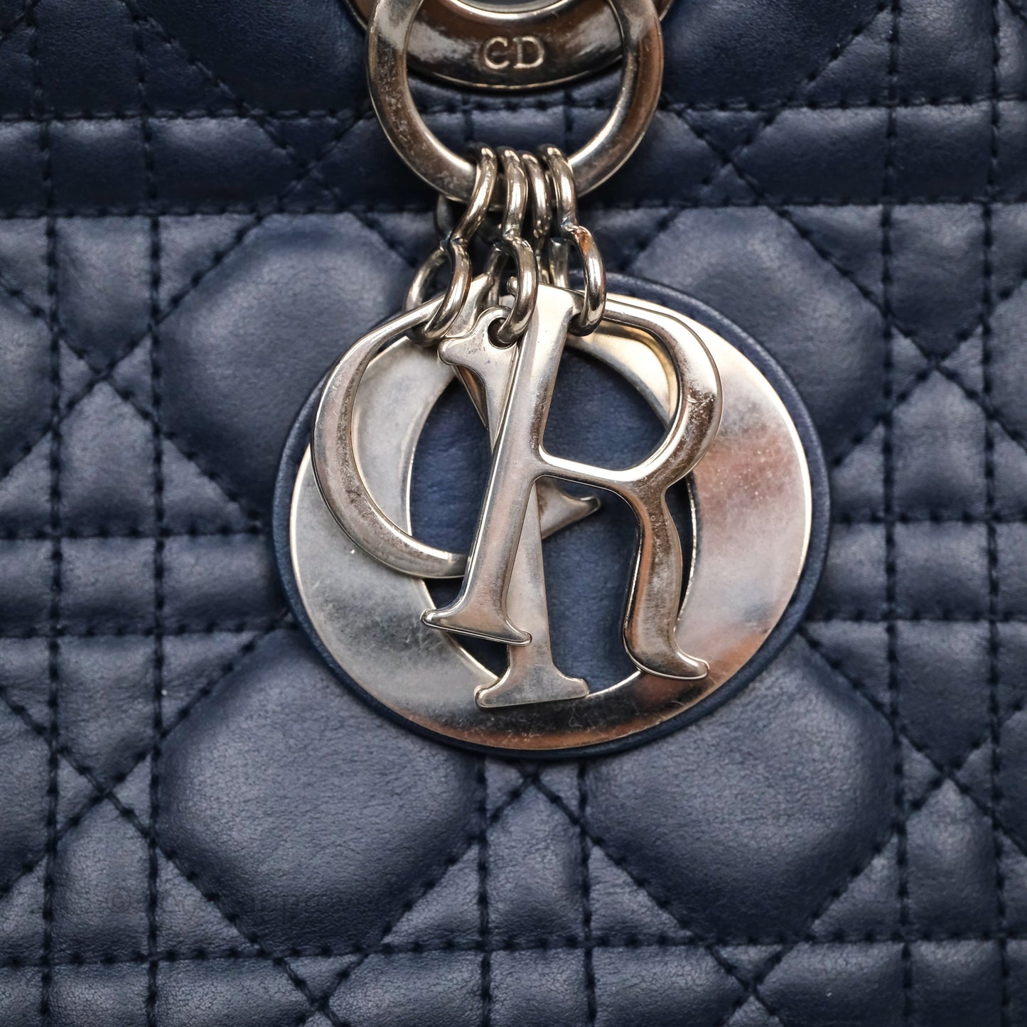 Christian Dior Medium Lady Dior Navy Lambskin Silver Hardware