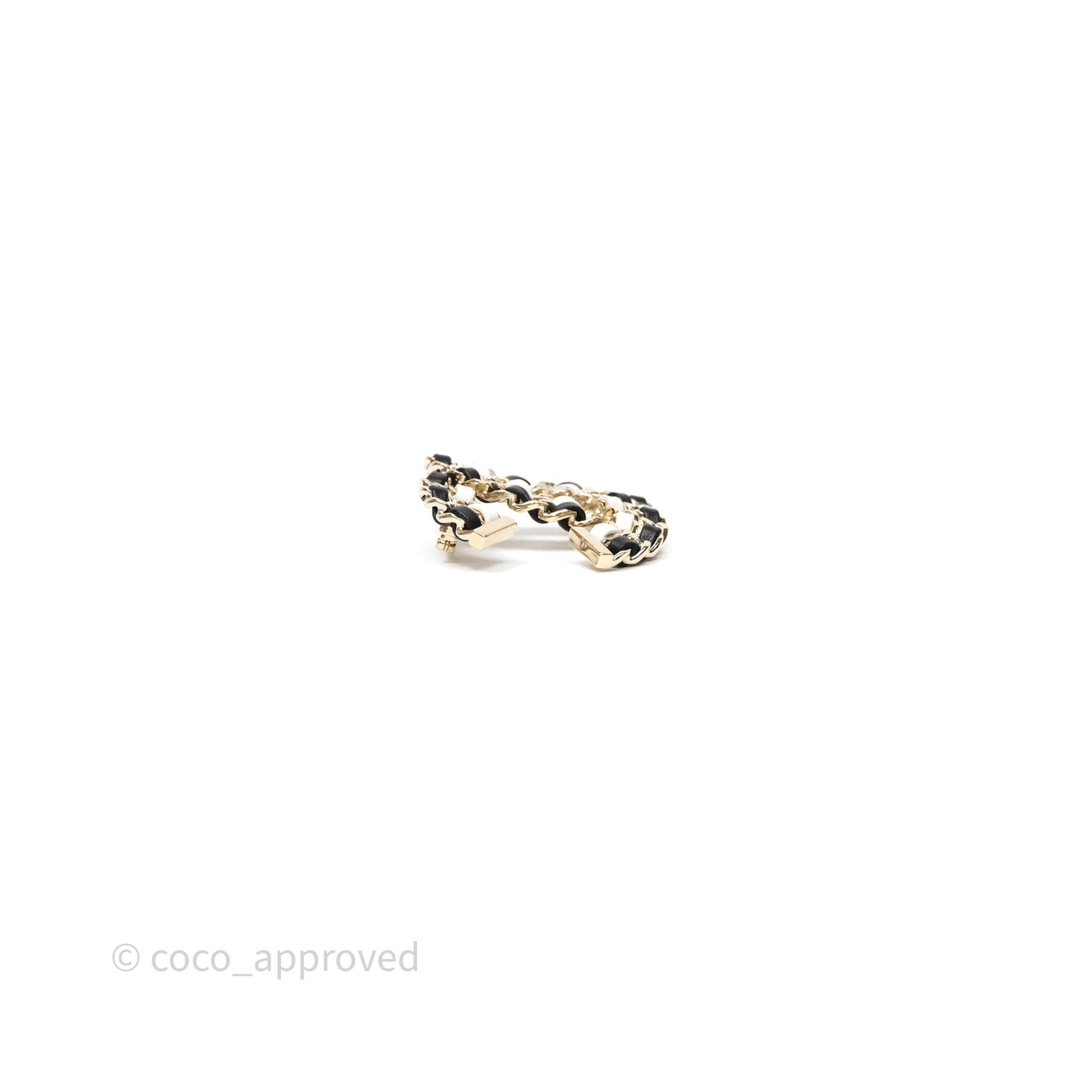 Chanel CC Braided Leather Black & White Brooch Gold Tone 22A