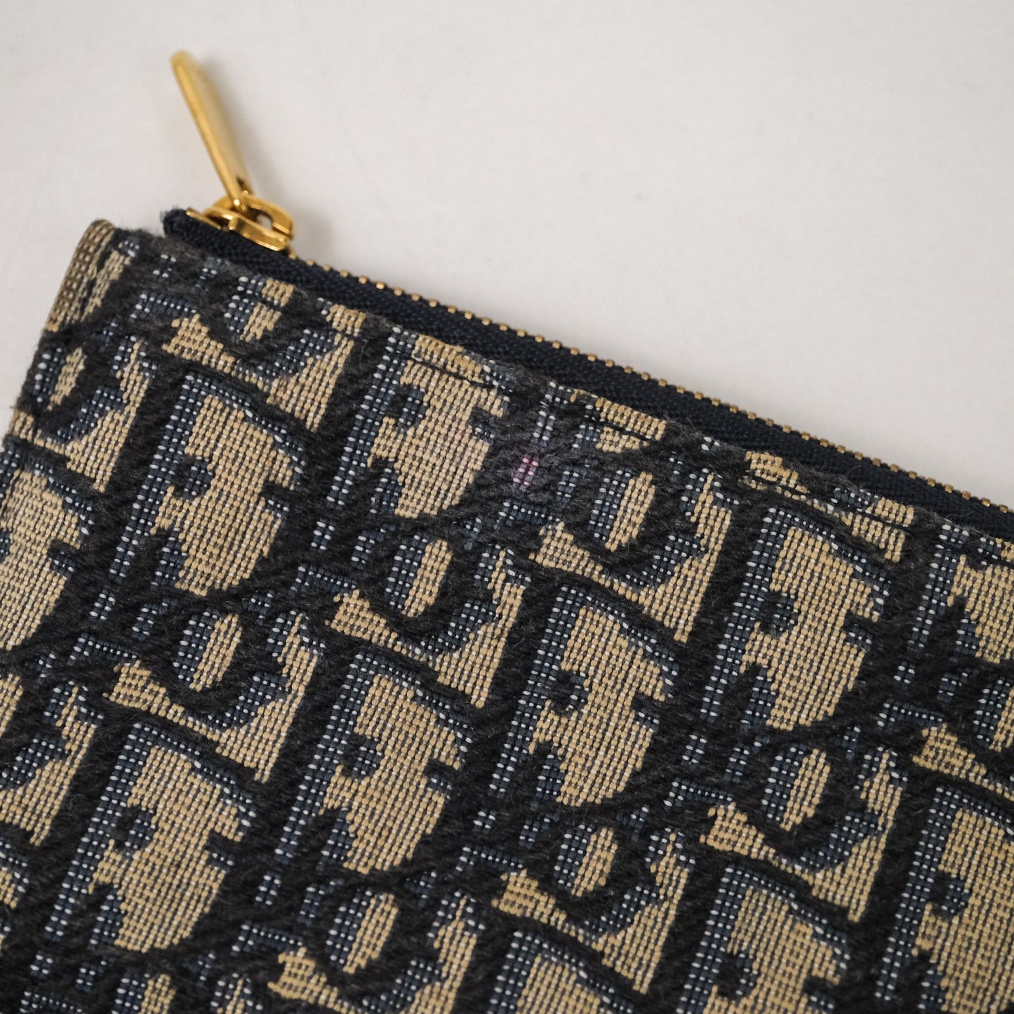 Christian Dior Small Saddle Pouch Wallet with Chain Blue Dior Oblique Jacquard
