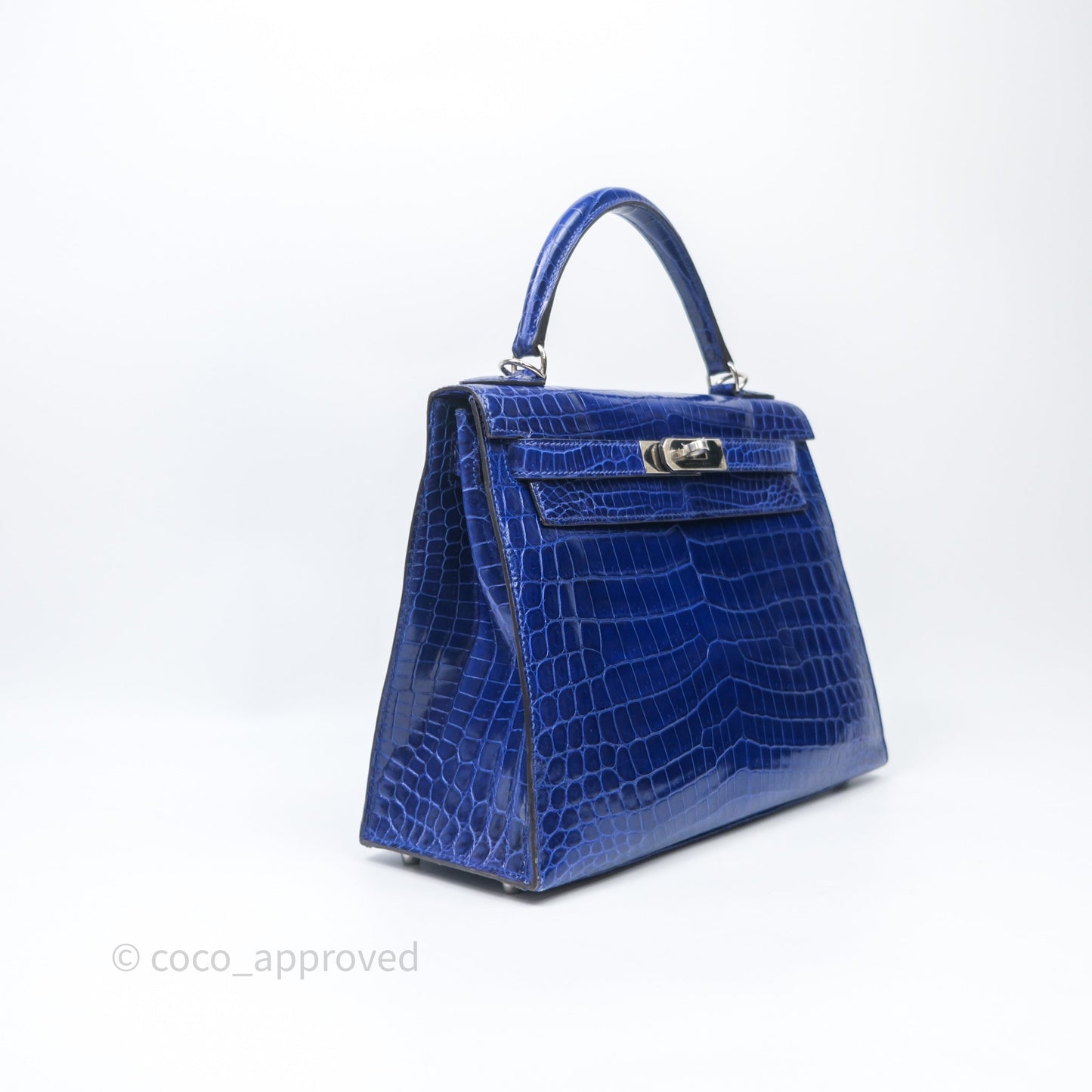 Hermès Kelly 28 Blue Croc Palladium Hardware