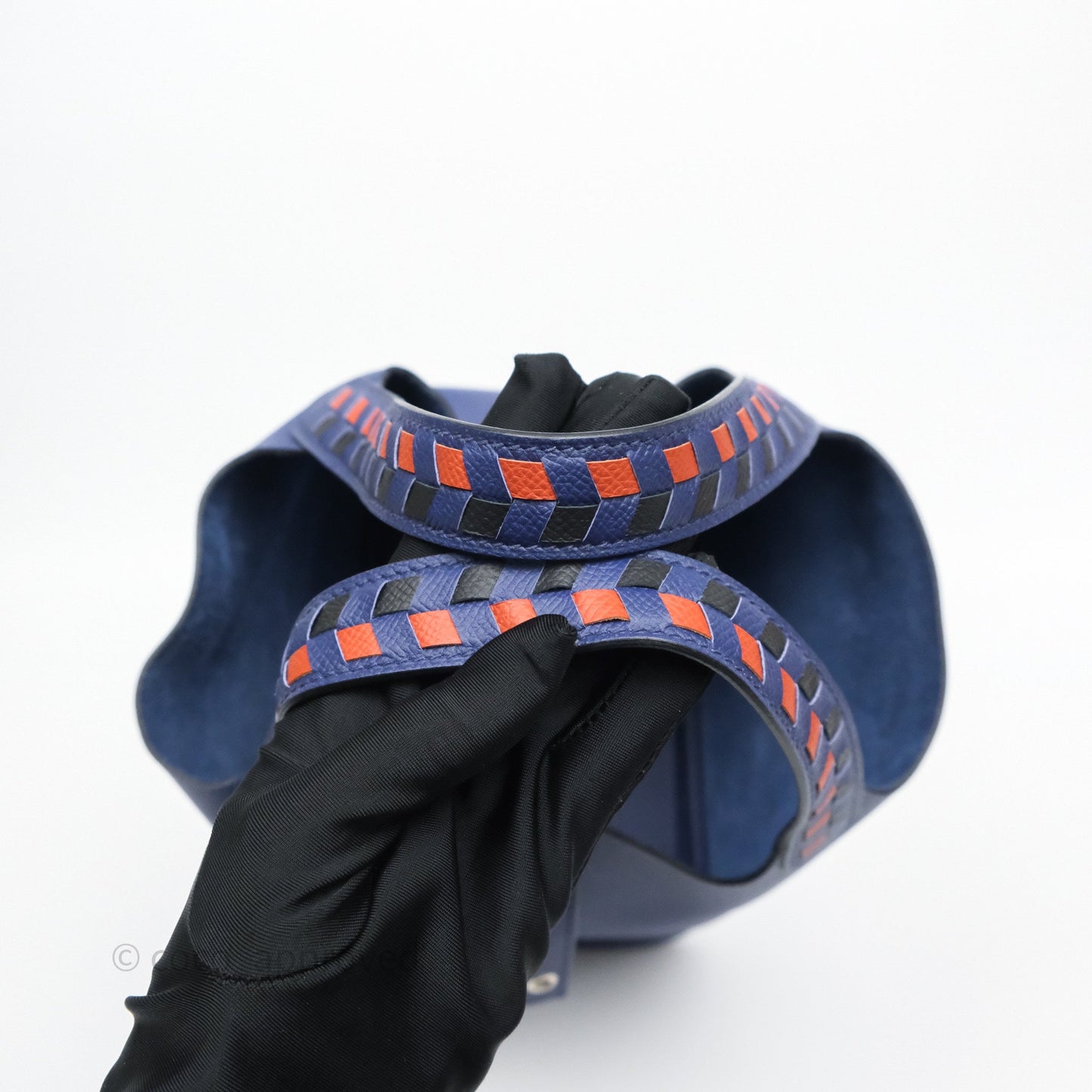 Hermès Tressage De Cuir Picotin Lock 18 Bleu Encre/Brique/Black Epsom