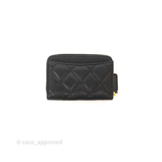 Chanel Classic Zipped Coin Purse Black Caviar Gold Hardware