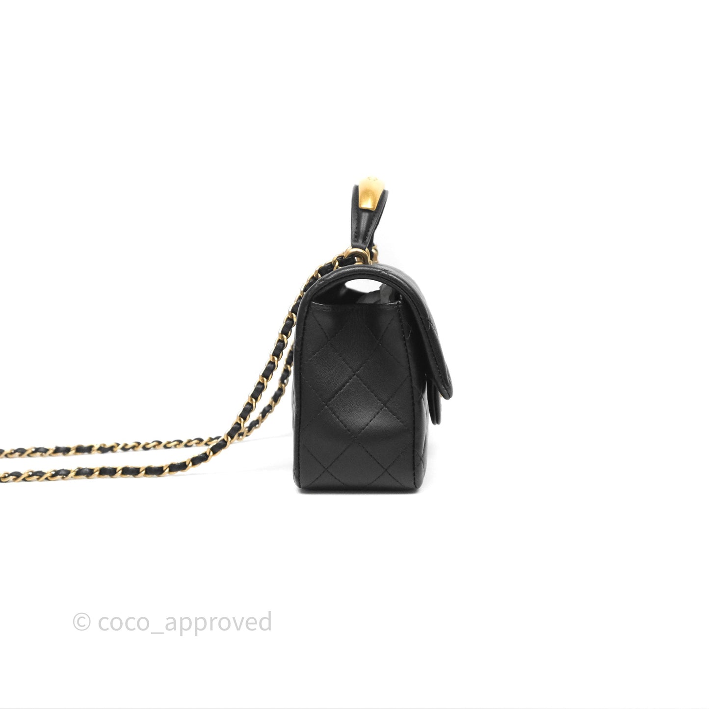 Chanel Metal Top Handle Mini Rectangular Flap Bag Black Lambskin Aged Gold Hardware