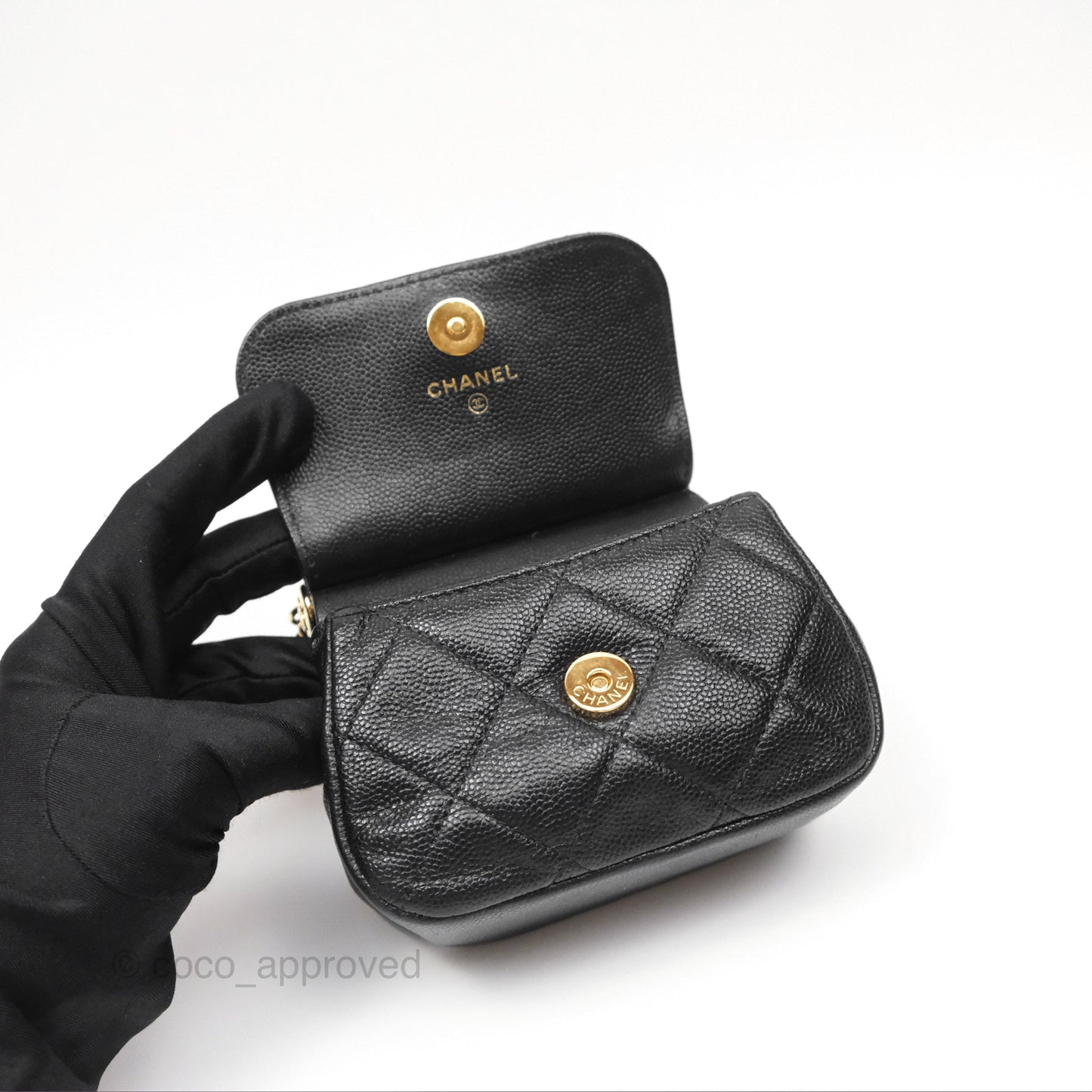 Chanel Clutch with Chain Black Caviar Gold Hardware 22K