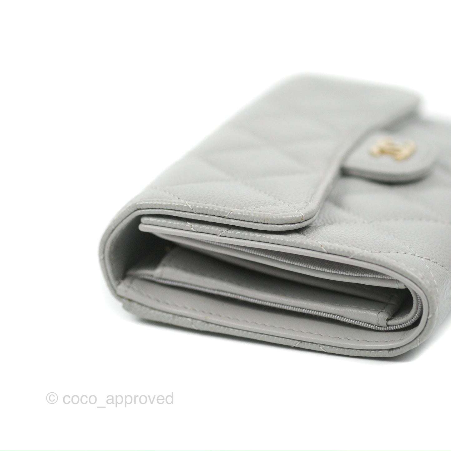 Chanel Quilted Medium Flap Wallet Grey Caviar Gold Hardware