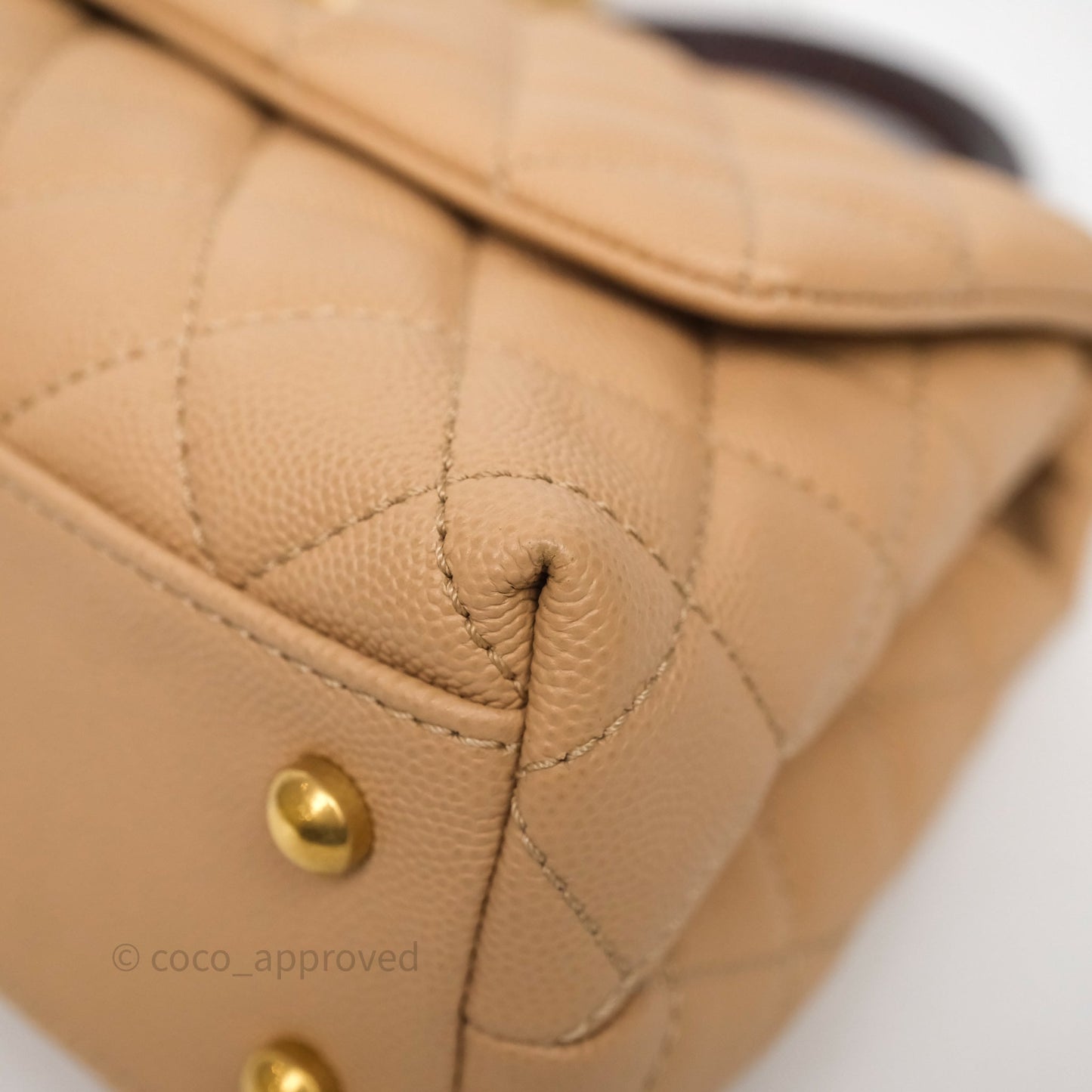 Chanel Small Coco Handle Quilted Beige Caviar Gold Hardware Lizard Handle