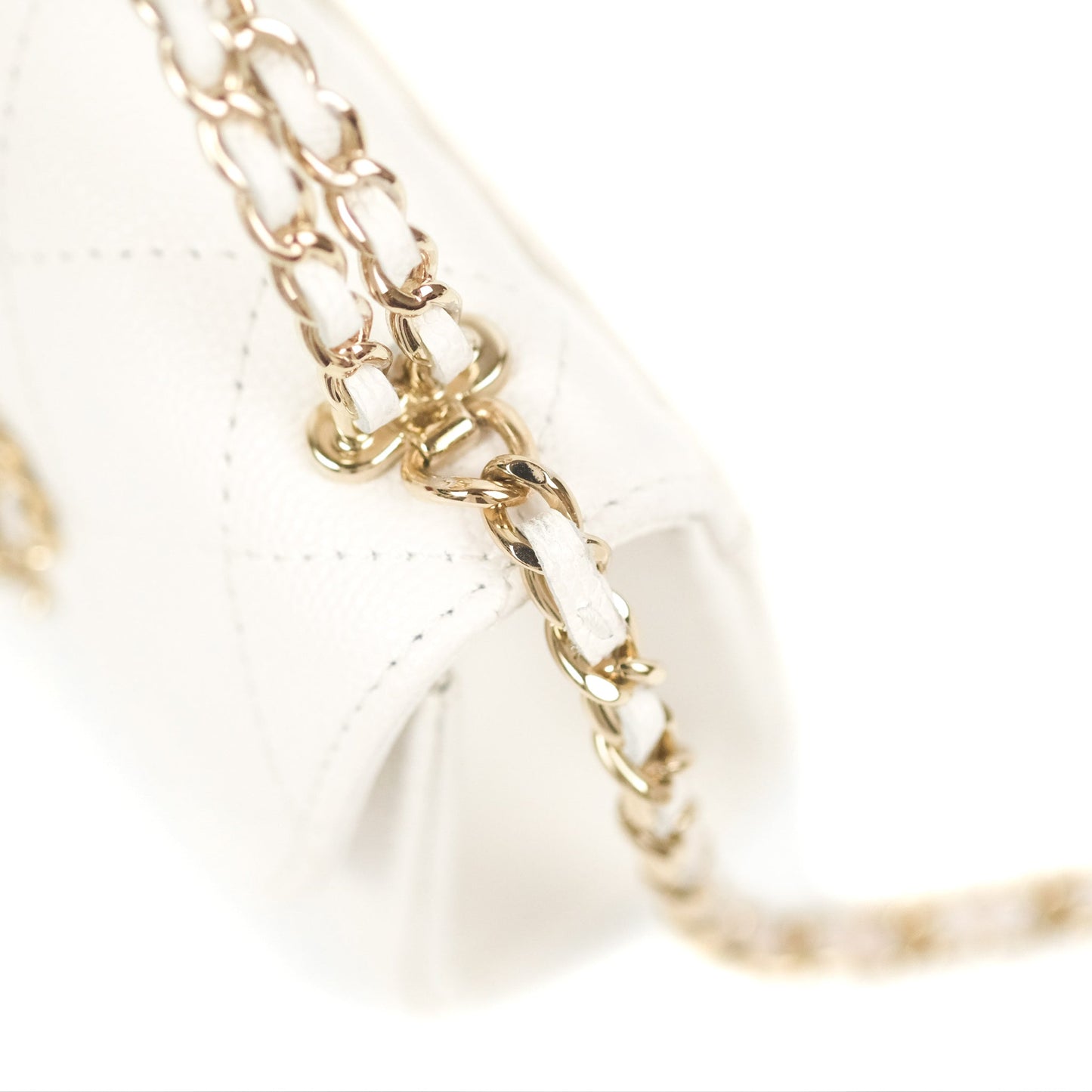 Chanel Mini Top Handle Clutch with Chain White Caviar Light Gold Hardware 23P