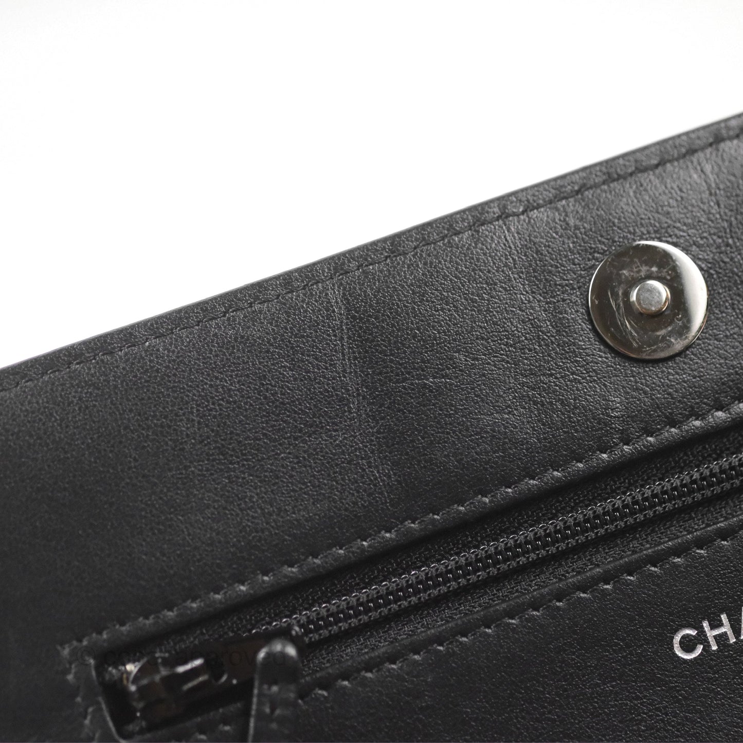 Chanel Quilted Boy Wallet on Chain WOC Black Aged Calfskin Gun Metal