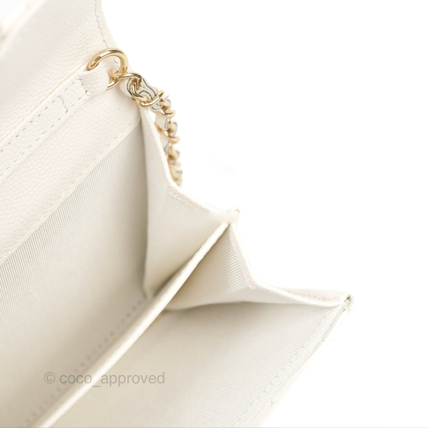 Chanel Mini Wallet With Chain White Caviar Gold Hardware