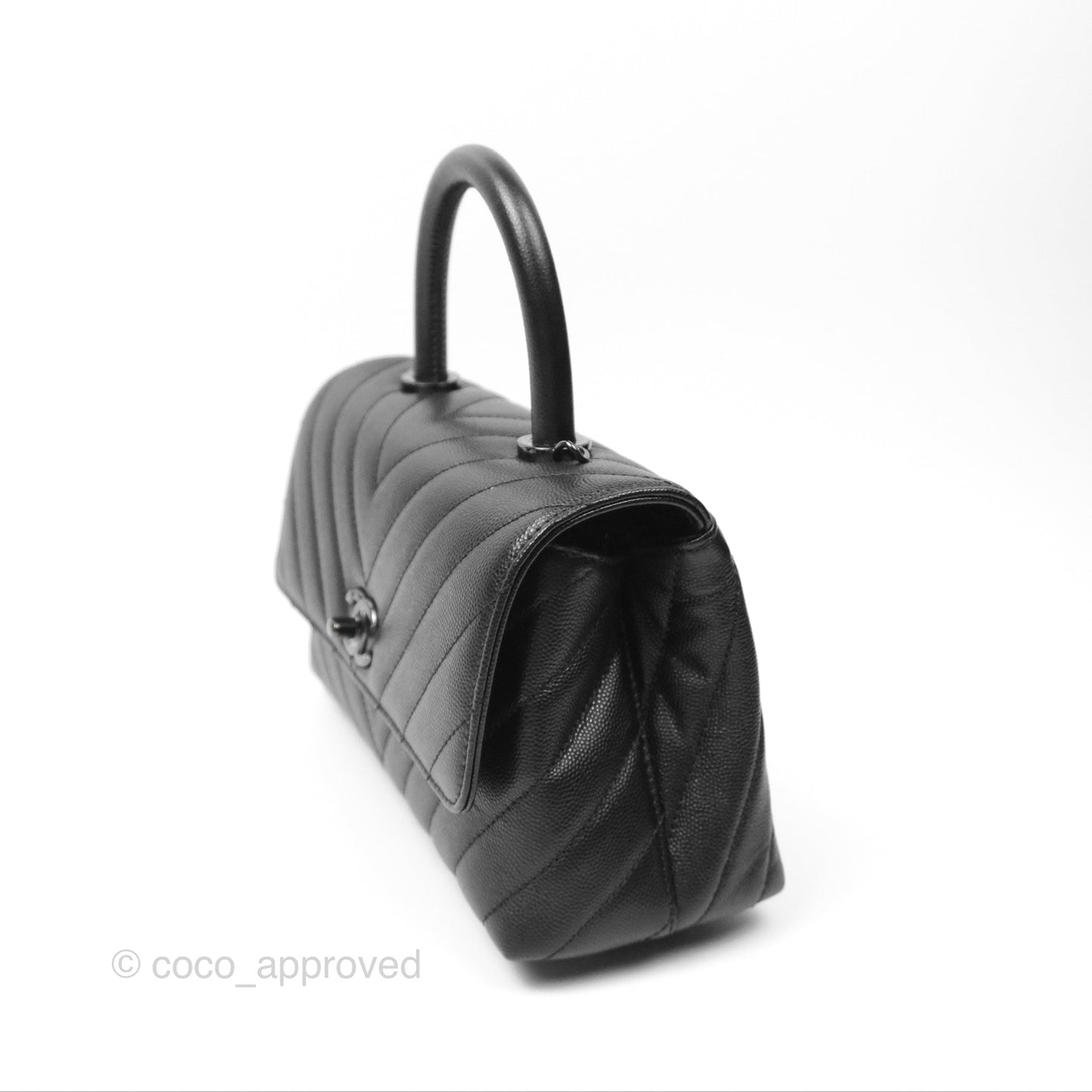 Chanel Small Coco Handle Chevron So Black Caviar