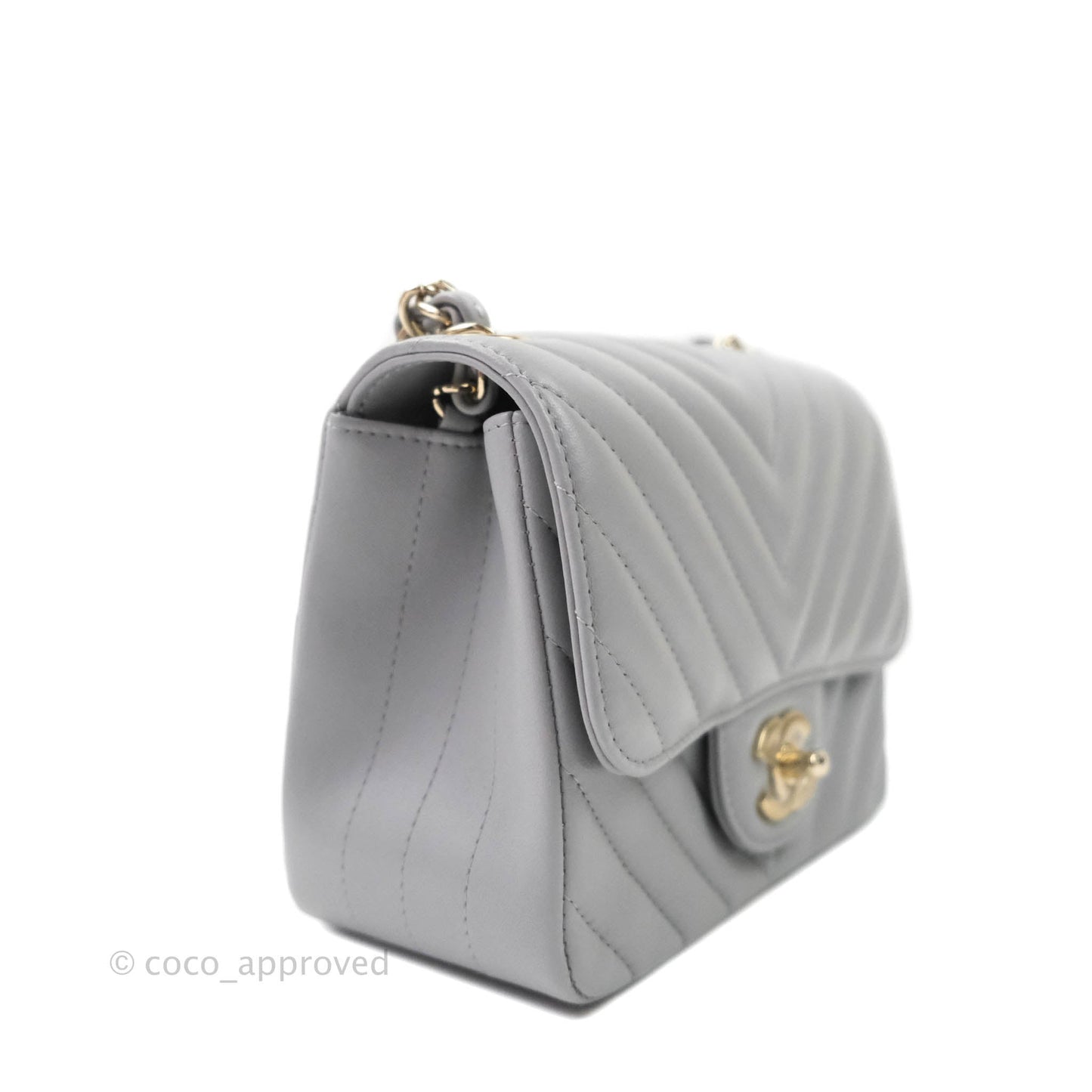 Chanel Mini Square Chevron Grey Lambskin Gold Hardware 20S