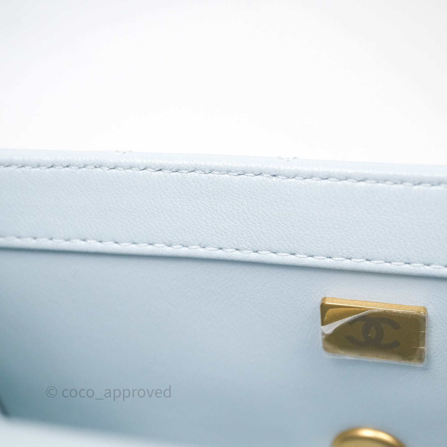 Chanel Pearl Crush Mini Rectangular Light Blue Lambskin Aged Gold Hardware