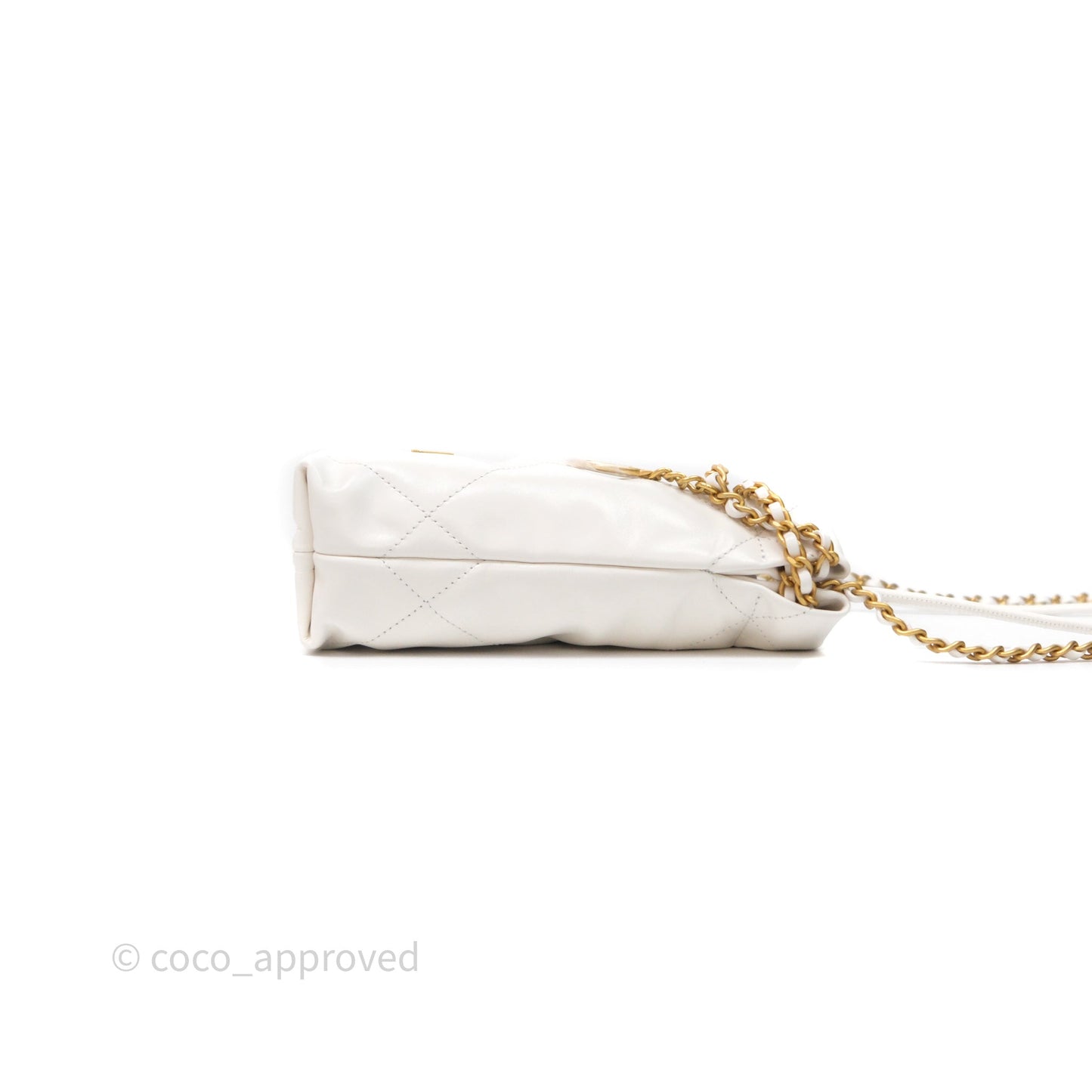Chanel 22 Mini Bag White Shiny Crumpled Calfskin Aged Gold Hardware