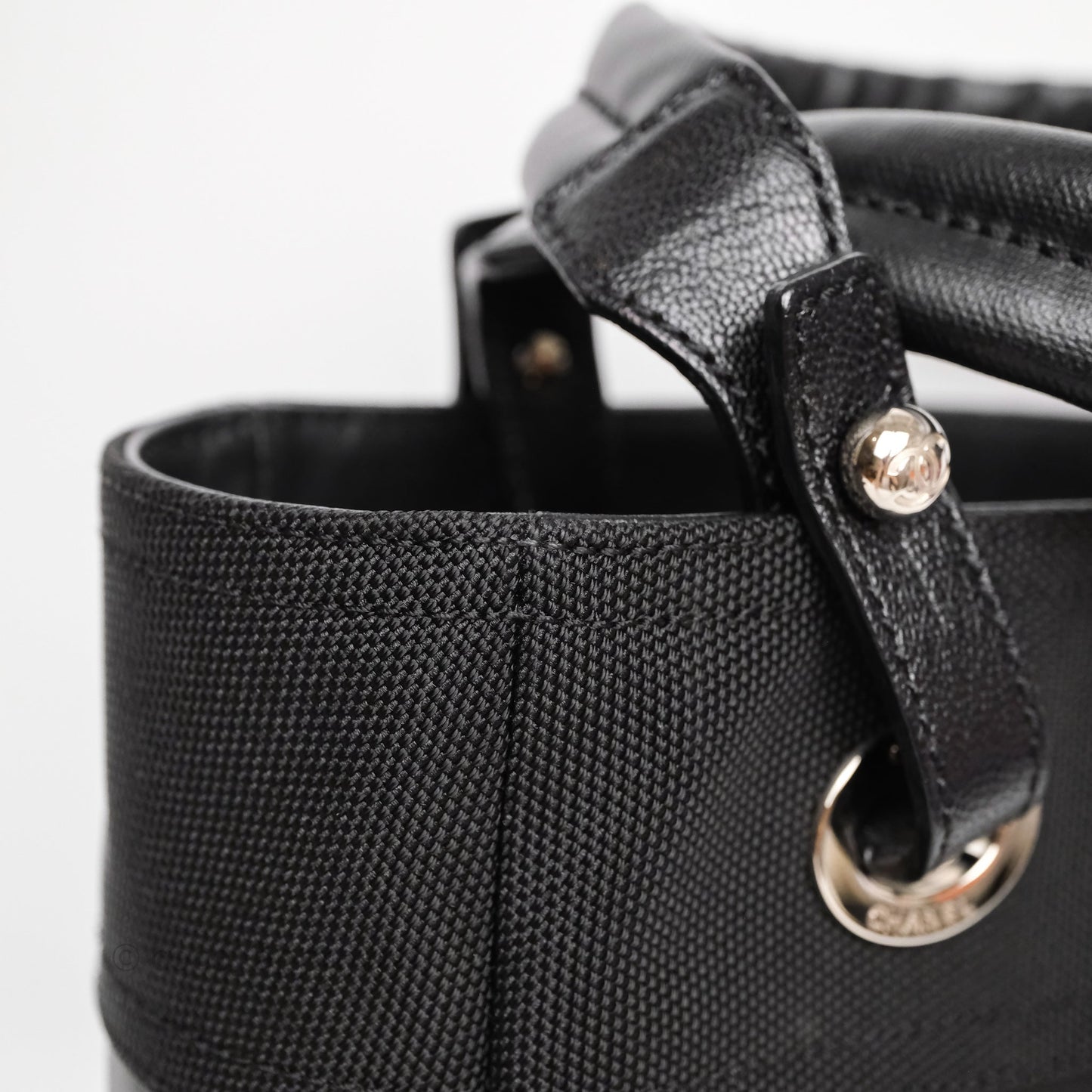 Chanel Quilted Paris Biarritz Tote PM Black Coated Canvas