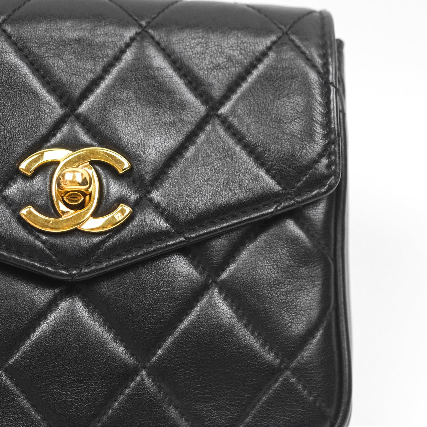 Chanel Vintage Belt Bag Quilted Black Lambskin 24K Gold Hardware